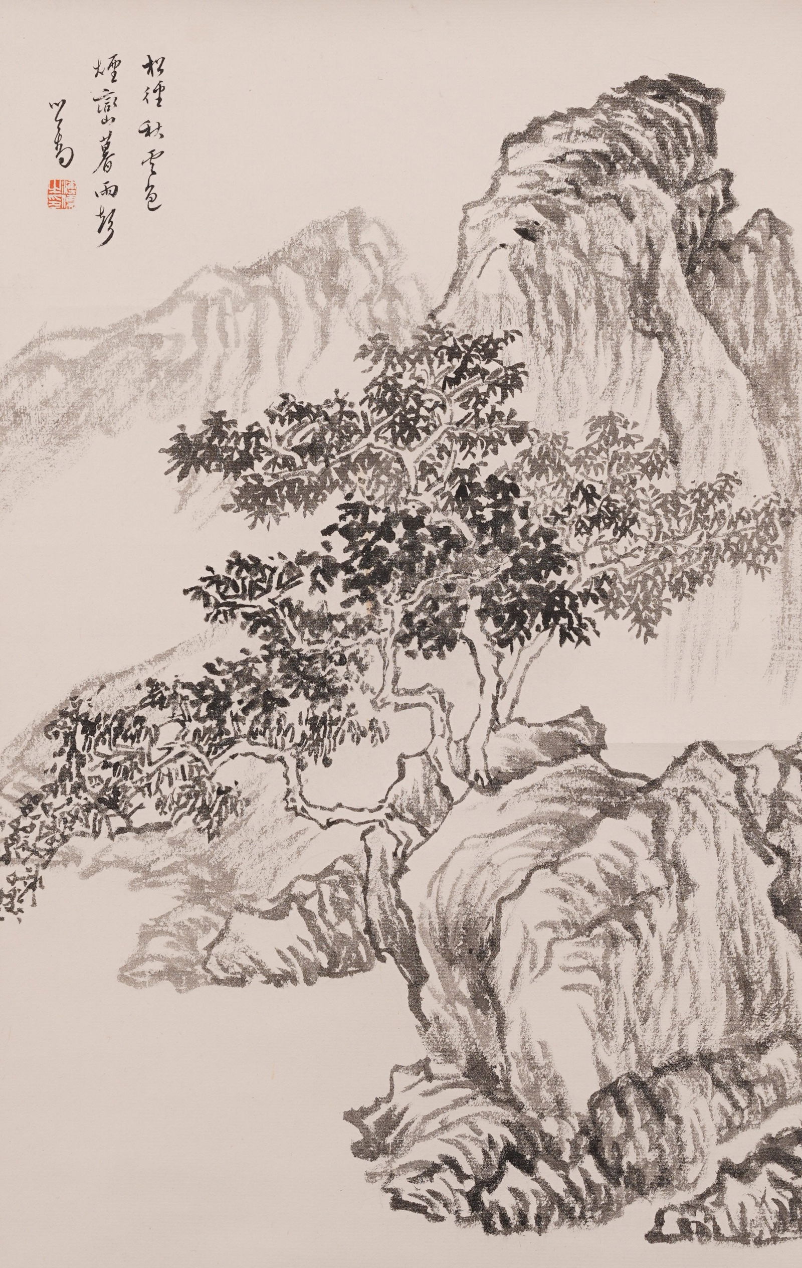A LANDSCAPE PAINTING ON PAPER BY PU RU.溥儒: Landscape painting on paper by Pu Ru.溥儒