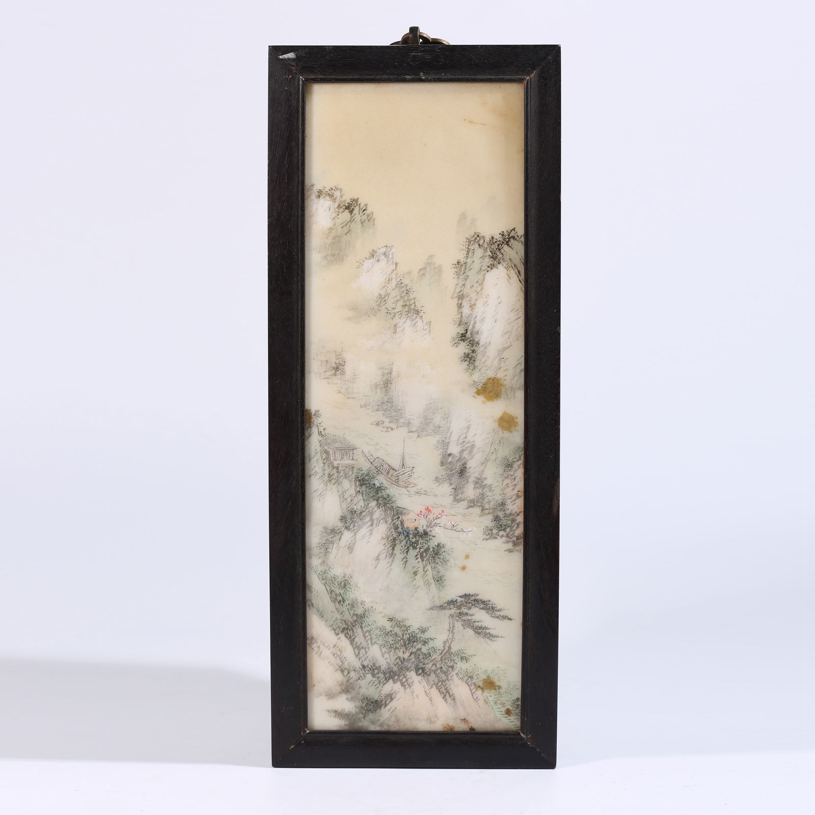 A ZITAN WOOD HANGING SCREEN INLAID WITH HAN WHITE JADE AND COLORED LANDSCAPE DESIGN (1 of 6)