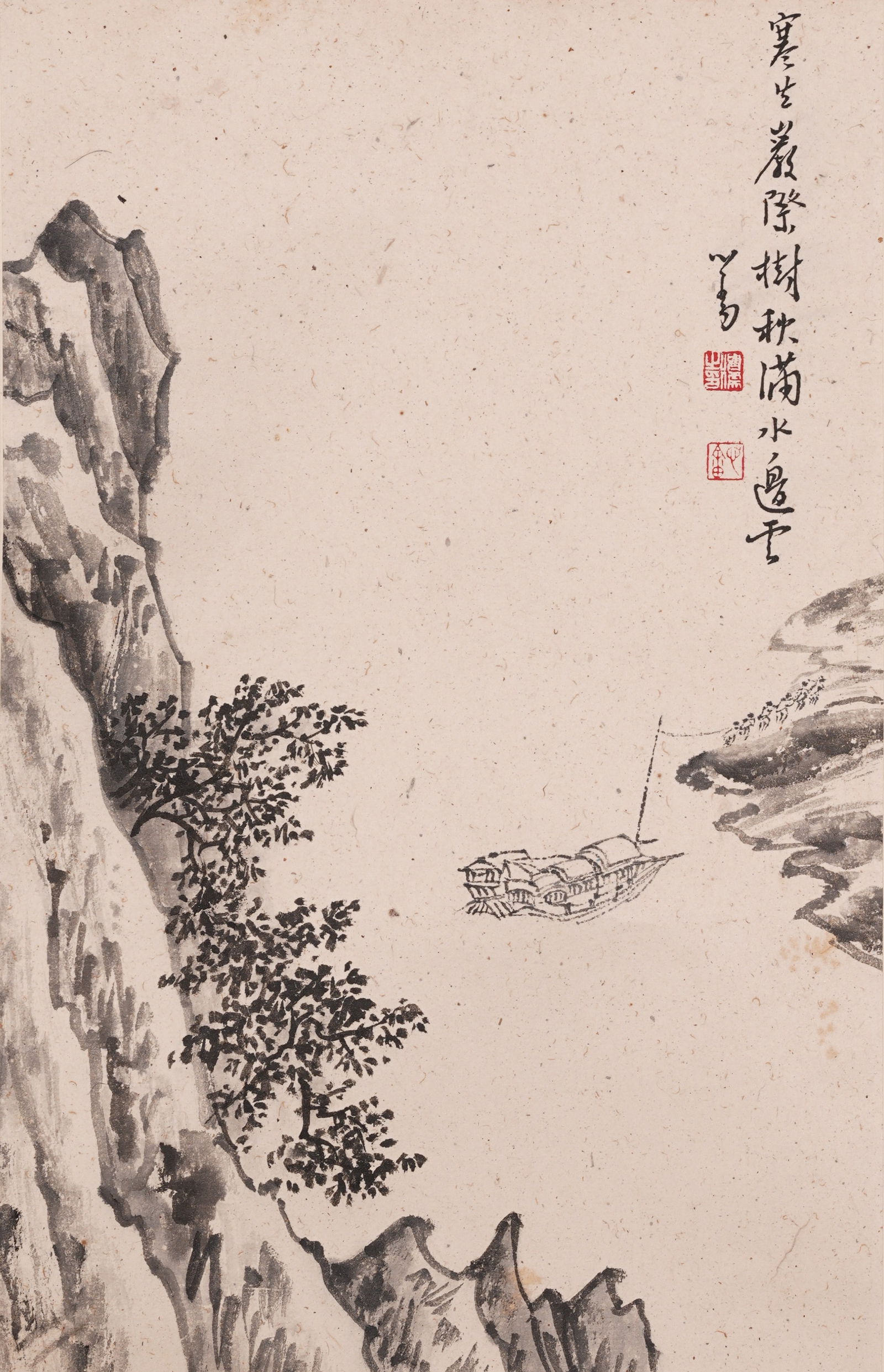 A LANDSCAPE PAINTING ON PAPER BY PU RU.溥儒: Landscape painting on paper by Pu Ru.溥儒