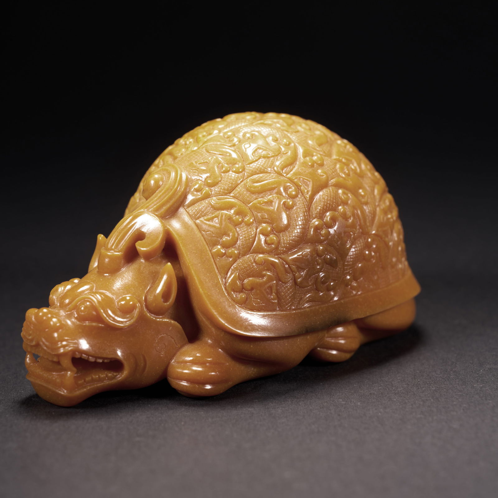 A HETIAN JADE DRAGON-TORTOISE (LONGGUI) ORNAMENT, HAN DYNASTY (1 of 7)