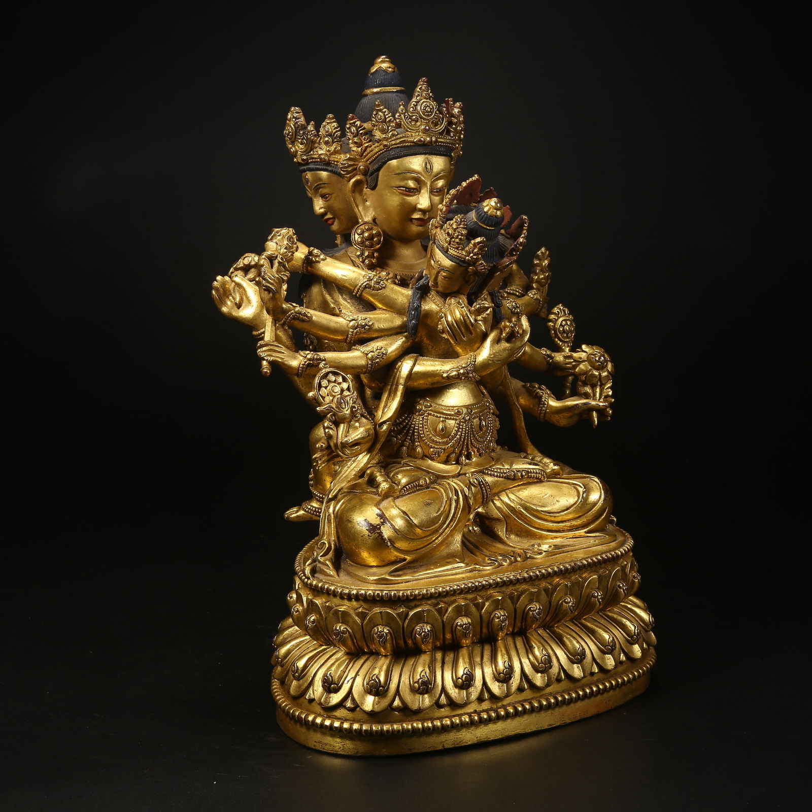 A GILT BRONZE STATUE OF YAB-YUM VAJRA DEITY (UNION OF DUAL BODIES) (1 of 8)