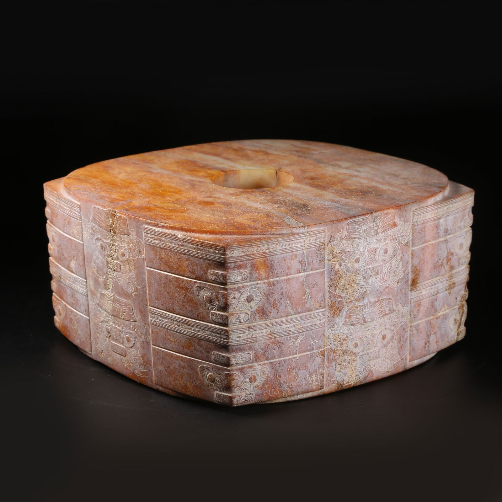 A HONGSHAN CULTURE ARCHAIC JADE CONG WITH DIVINE-HUMAN FACE (1 of 9)