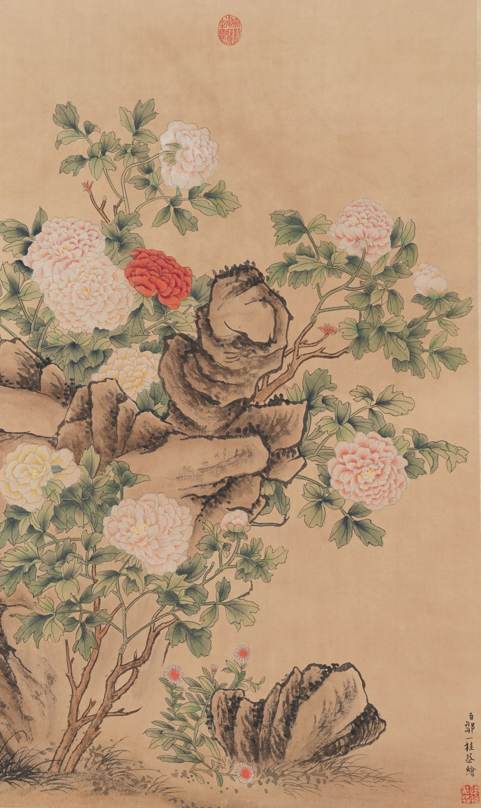 A SCHOLAR'S ROCK AND FLOWER PAINTING BY ZOU YIGUI.鄒一桂 (1 of 10)