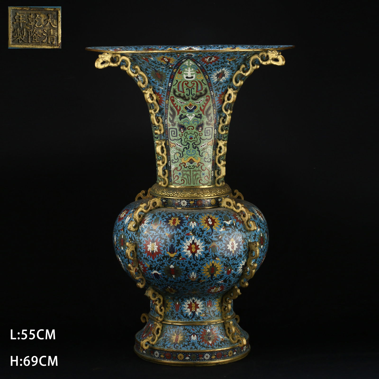 A BRONZE CLOISONNÉ LOTUS-SCOLLING BIG FLOWER VASE WITH EVERTED MOUTH (1 of 11)