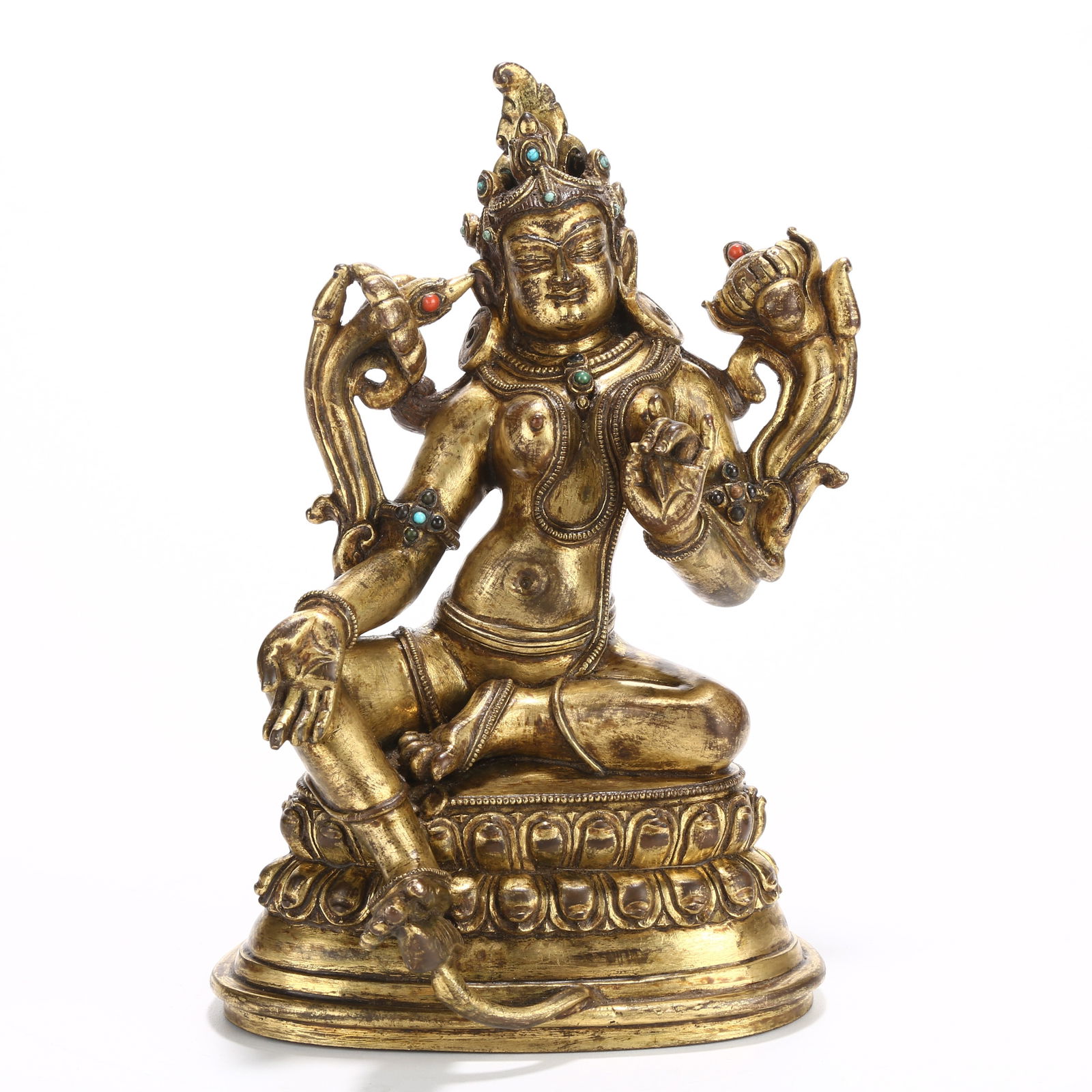 A GILT BRONZE GREEN TARA STATUE (1 of 10)