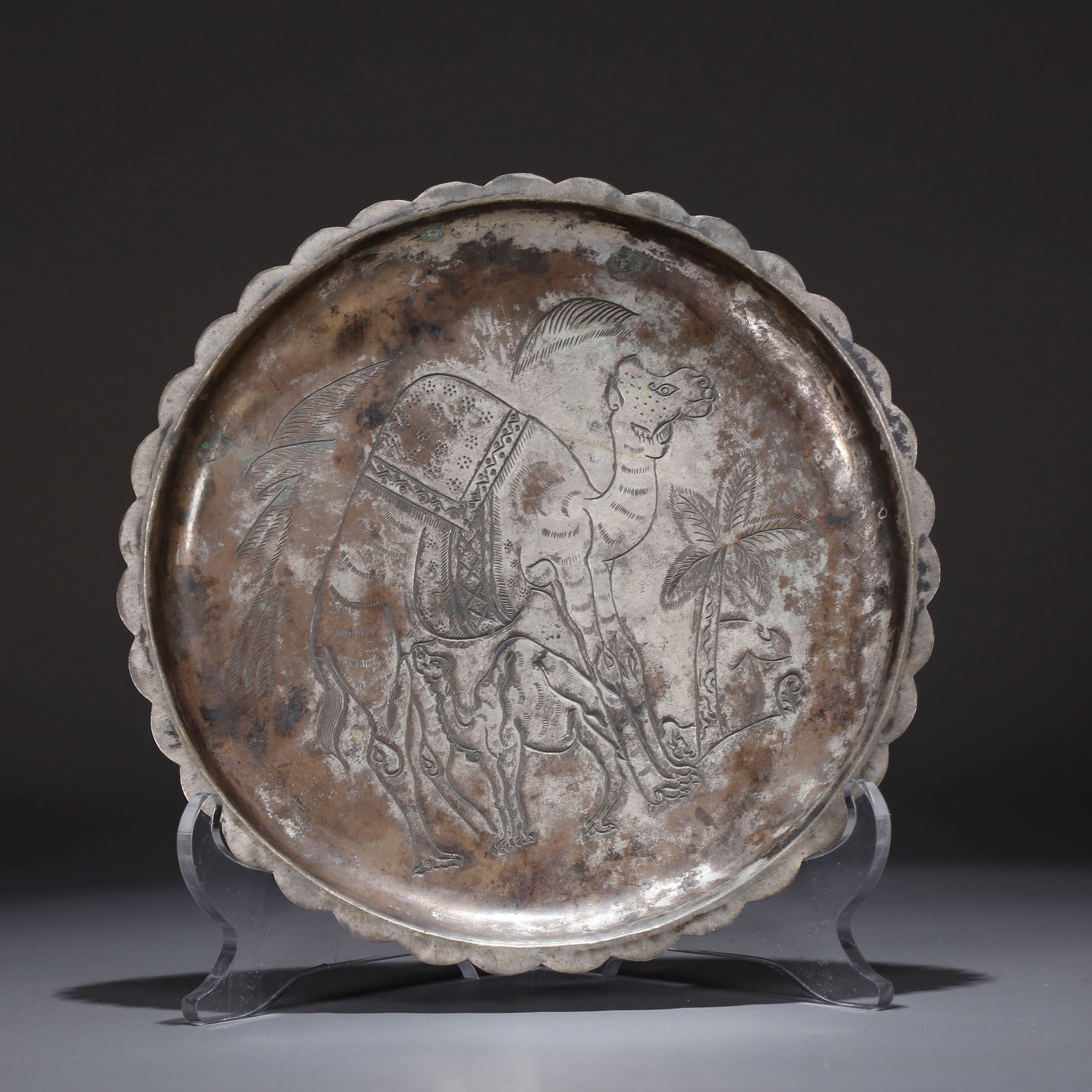 A SILVER PLATE WITH CAMEL PATTERN (1 of 9)