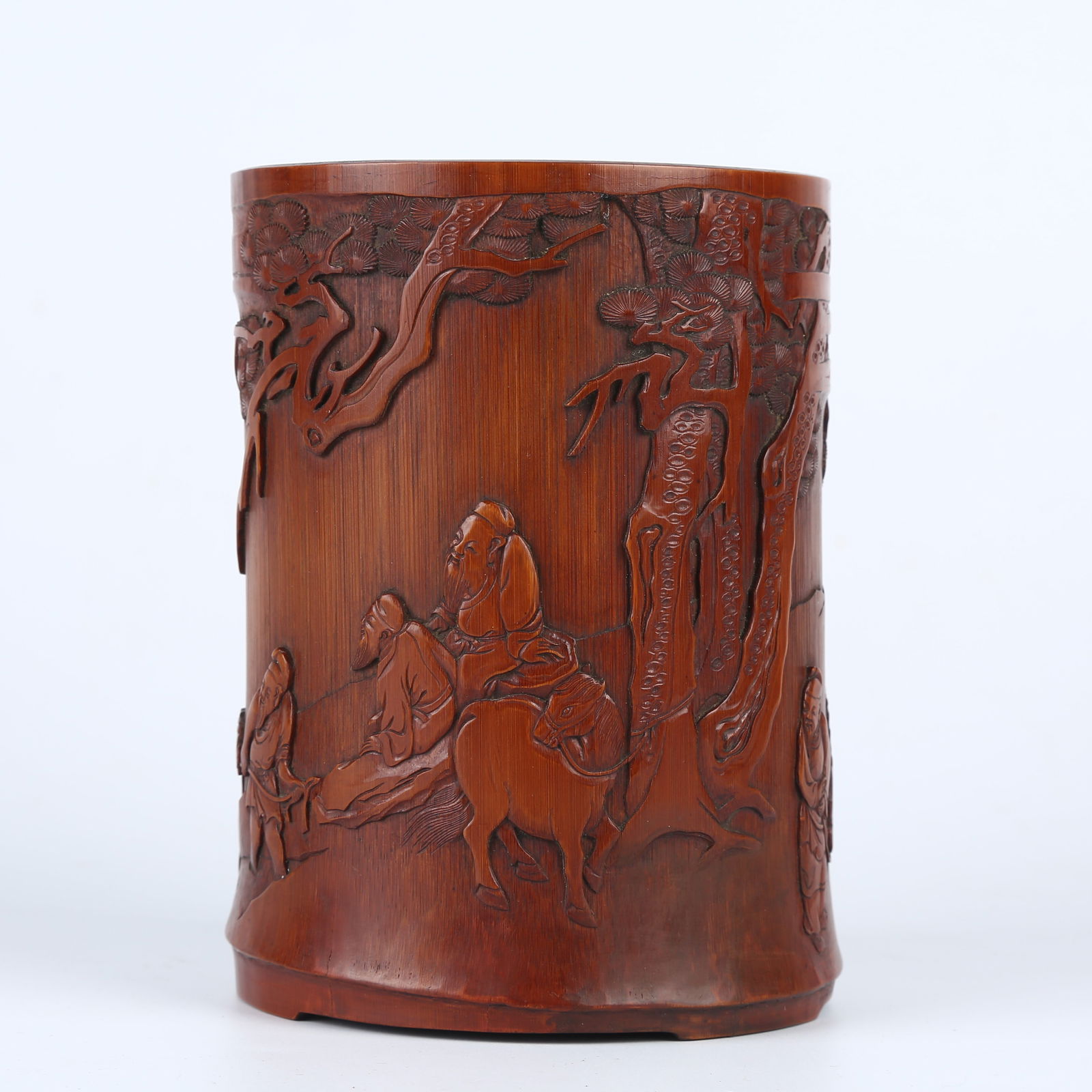 A BAMBOO CARVED PINE STREAM HORSE BATHING PATTERN BRUSH POT (1 of 12)