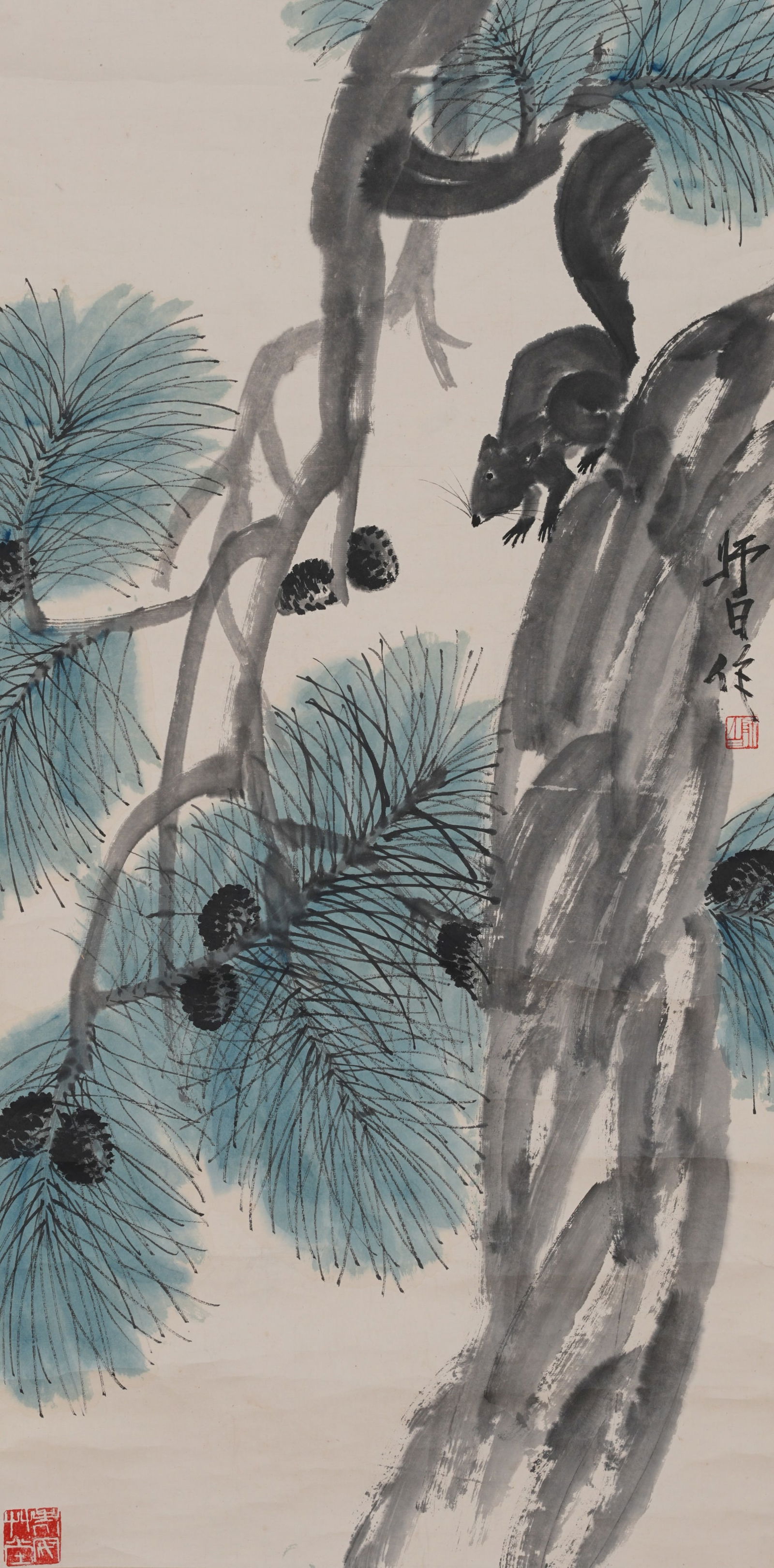 A FLOWER AND GRASS PAINTING ON PAPER BY LOU SHIBAI.婁師白: Flower and Grass Painting on Paper by Lou Shibai.婁師白