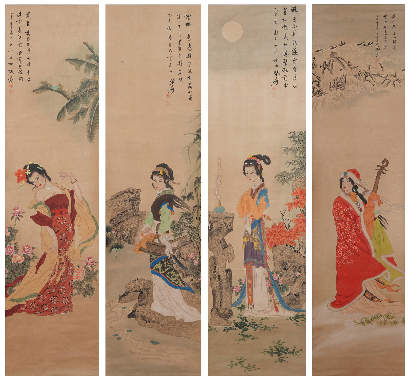 A FIGURE PAINTINGS ON PAPER BY ZHANG DAQIAN (FOUR PIECES).張大千 (1 of 14)