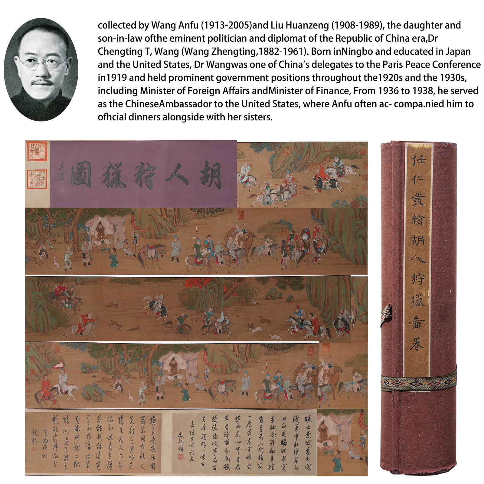 A NOMADS HUNTING PAINTING ON SILK BY REN RENFA, HANDSCROLL.任仁發 (1 of 13)