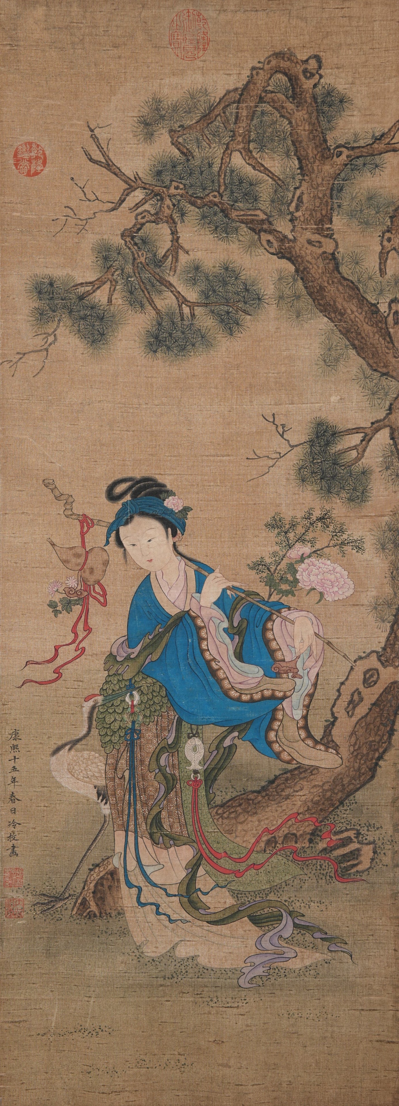 A FIGURE PAINTING OF A LADY ON SILK BY LENG MEI.冷枚: Figure Painting of a Lady on silk by Leng Mei.冷枚