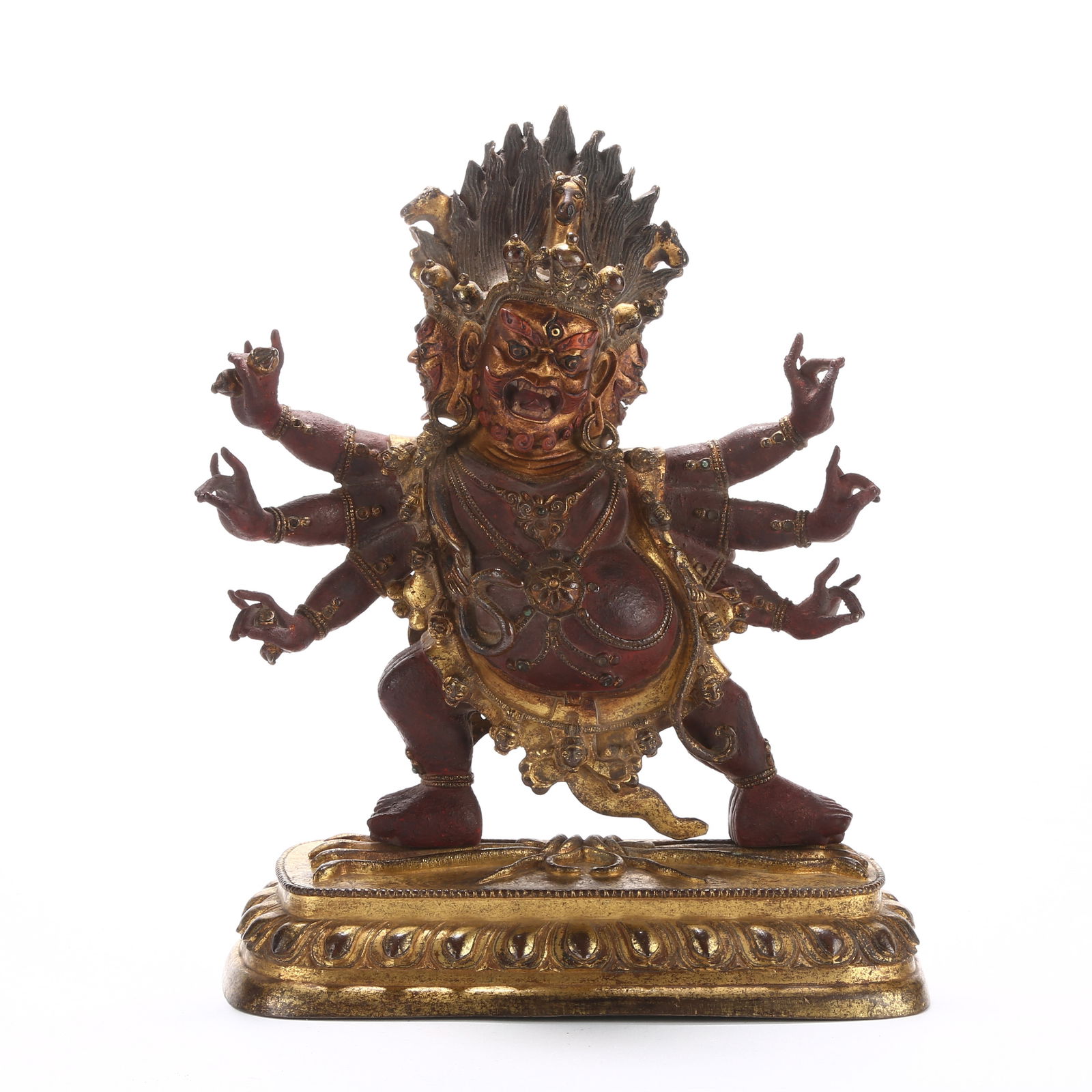 A GILT BRONZE SIX-ARMED HAYAGRIVA STATUE: Gilt Bronze Six-Armed Hayagriva Statue