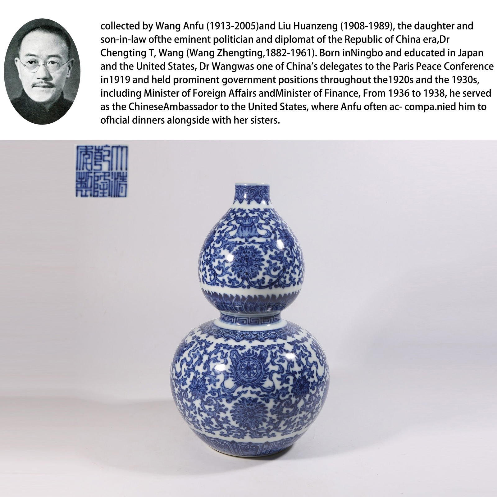 A BLUE-AND-WHITE GOURD-SHAPED VASE WITH WESTERN LOTUS AND EIGHT AUSPICIOUS SYMBOLS DESIGN (1 of 10)