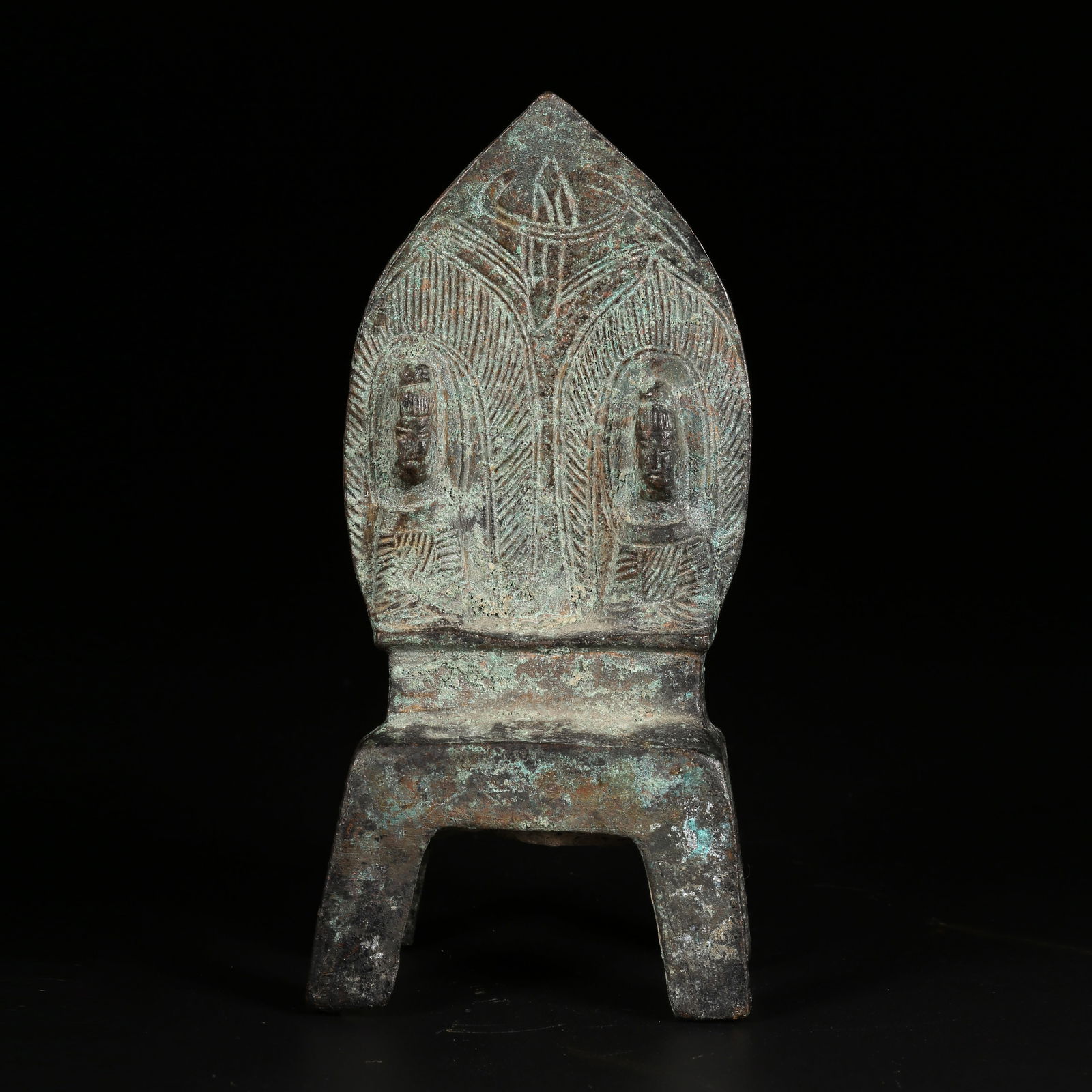 A BRONZE SEATED BUDDHA ON LOW STOOL (1 of 8)