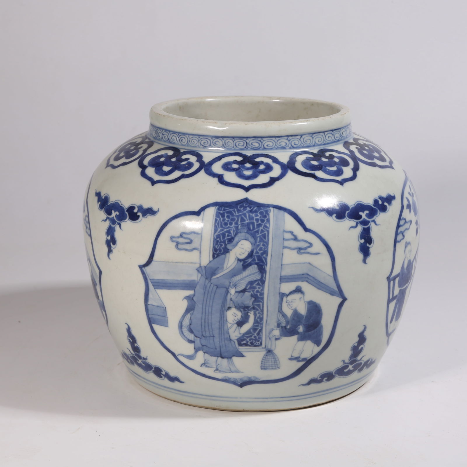 A BLUE-AND-WHITE JAR WITH "TEACHING ONE'S CHILD" DESIGN (1 of 9)