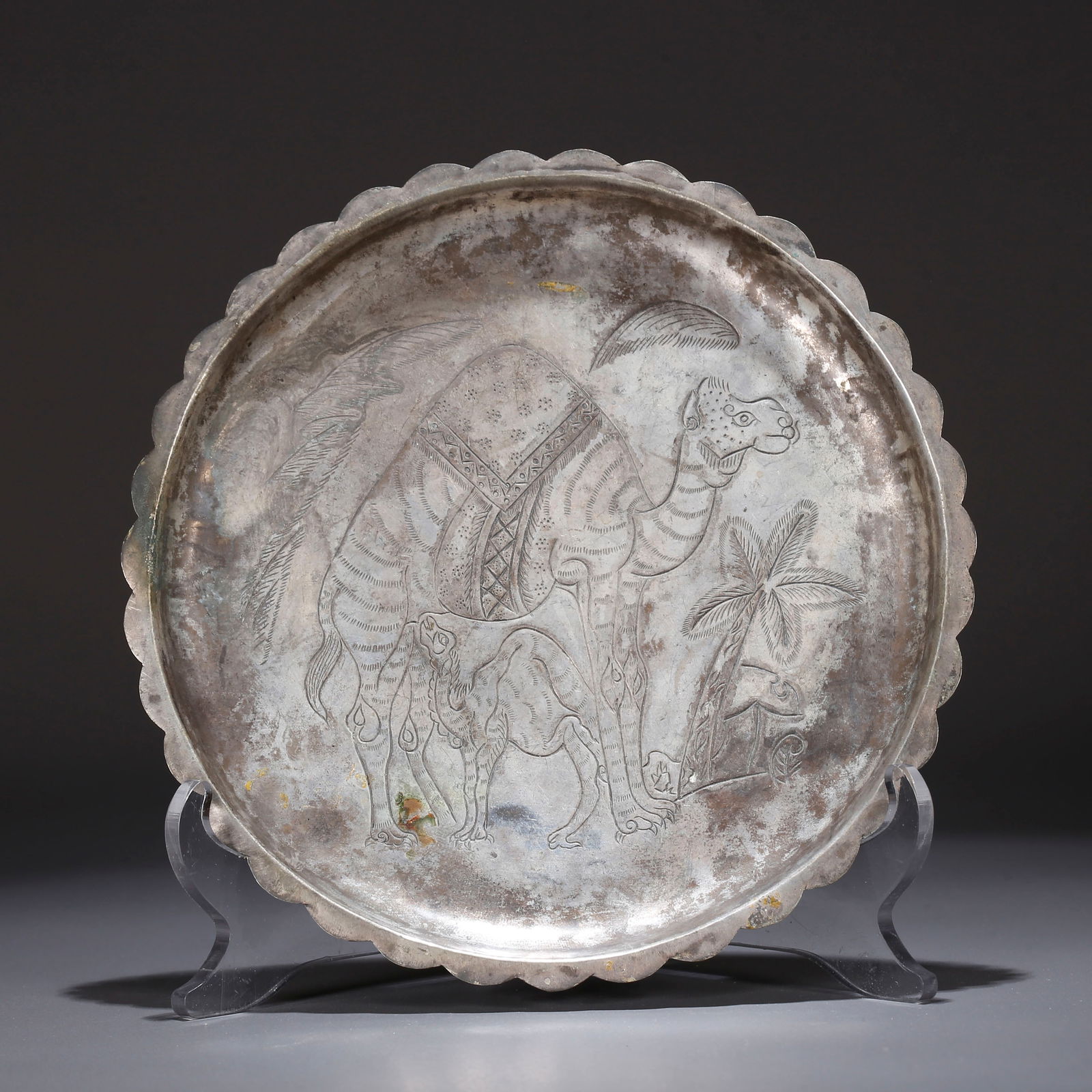 A SILVER PLATE WITH CAMEL PATTERN (1 of 9)