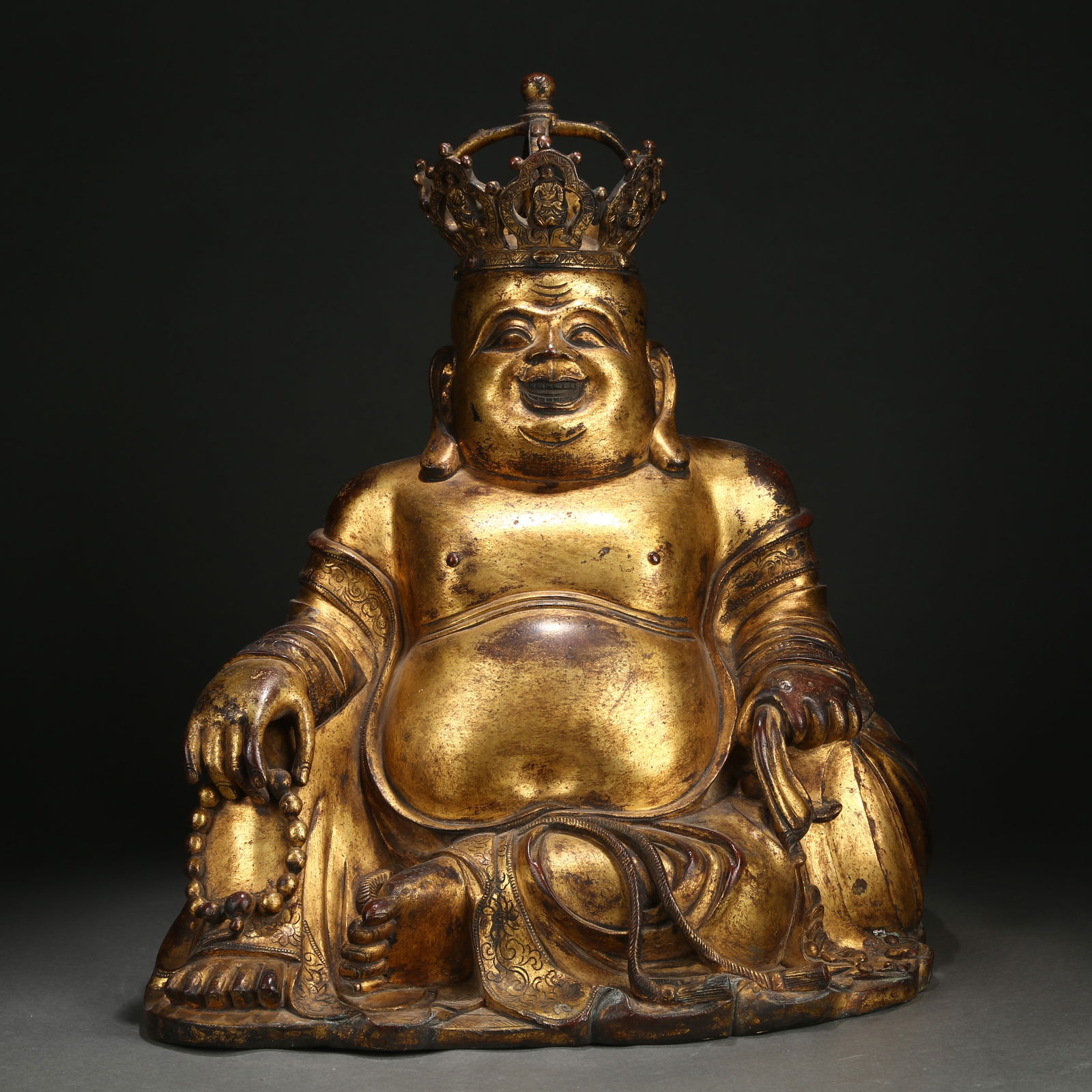 A GILT BRONZE CROWNED MAITREYA BUDDHA STATUE (1 of 9)