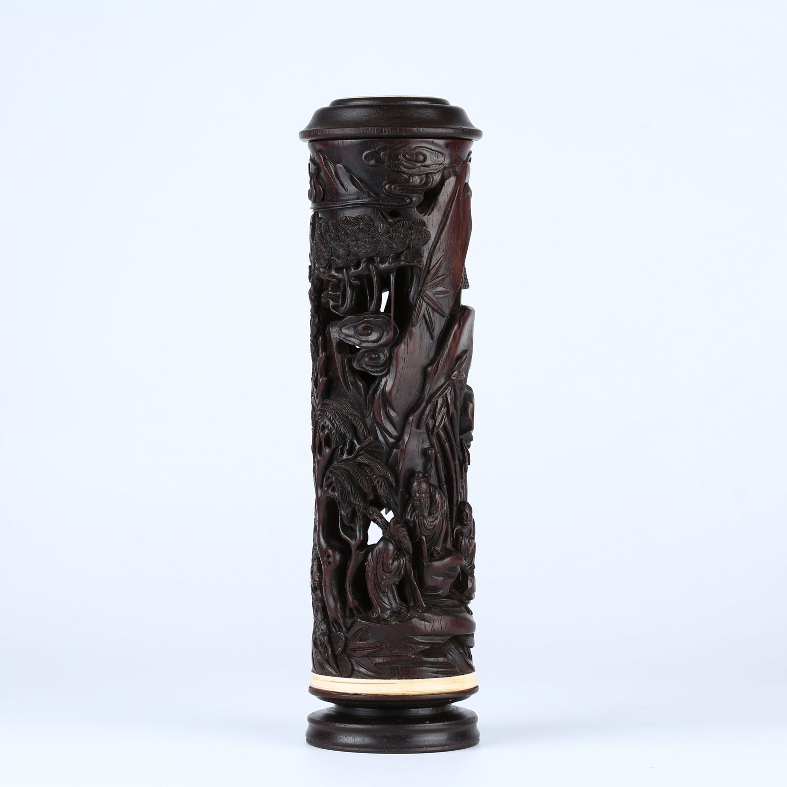 A ZITAN WOOD OPENWORK CARVED FIGURE STORY PATTERN INCENSE TUBE (1 of 14)