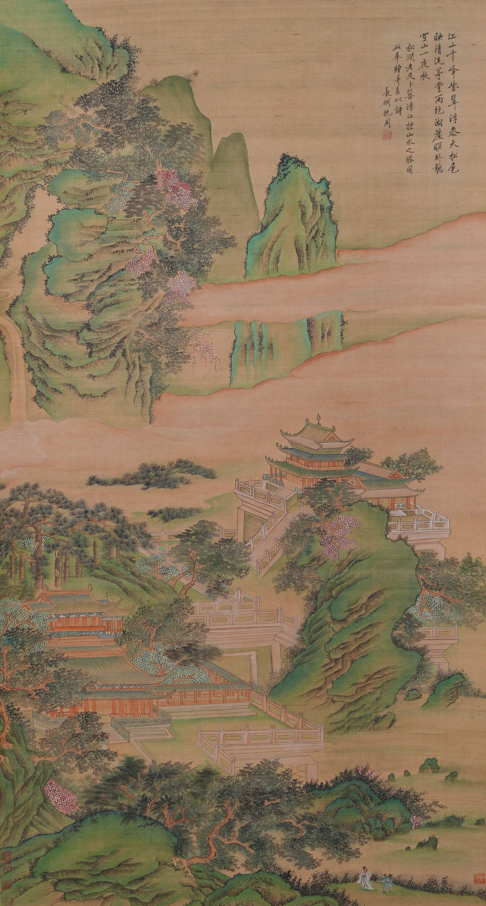 A LANDSCAPE PAINTING ON SILK BY SHEN ZHOU.沈周: Landscape Painting on Silk by Shen Zhou.沈周
