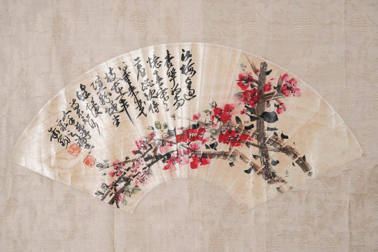 A FLORAL PAINTING ON PAPER BY WU JUNQING, FRAMED AS A HANGING SCROLL.吳俊卿: Floral Painting on Paper by Wu Junqing, Framed as a Hanging Scroll.吳俊卿