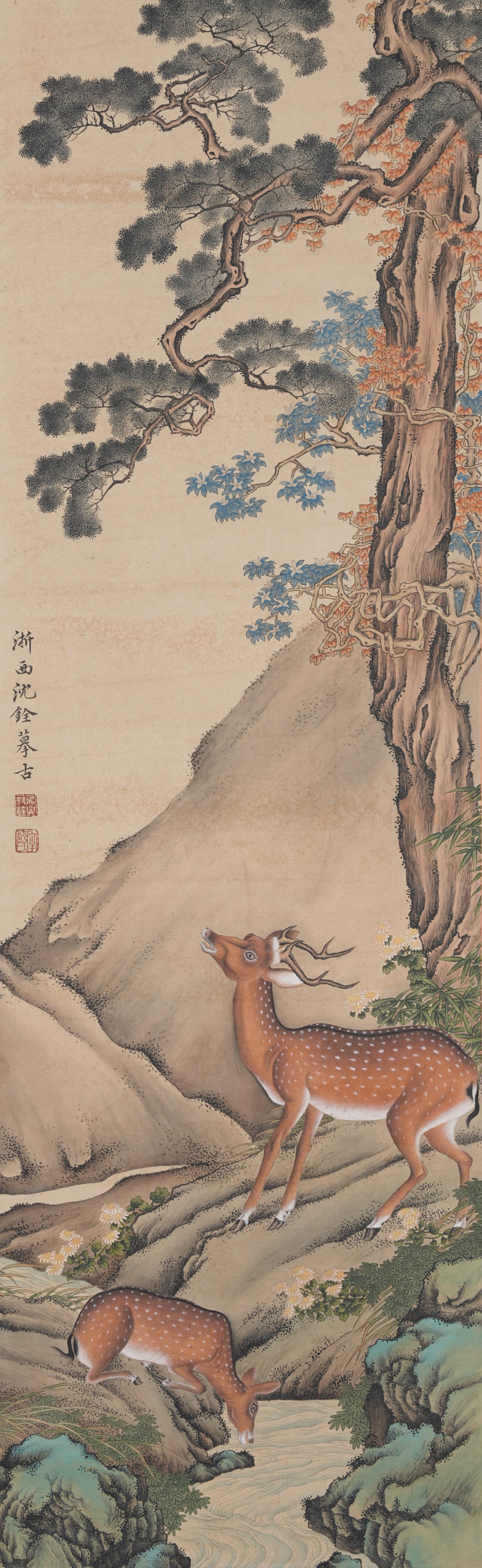 A DEER PAINTING ON SILK BY SHEN QUAN.沈銓 (1 of 9)