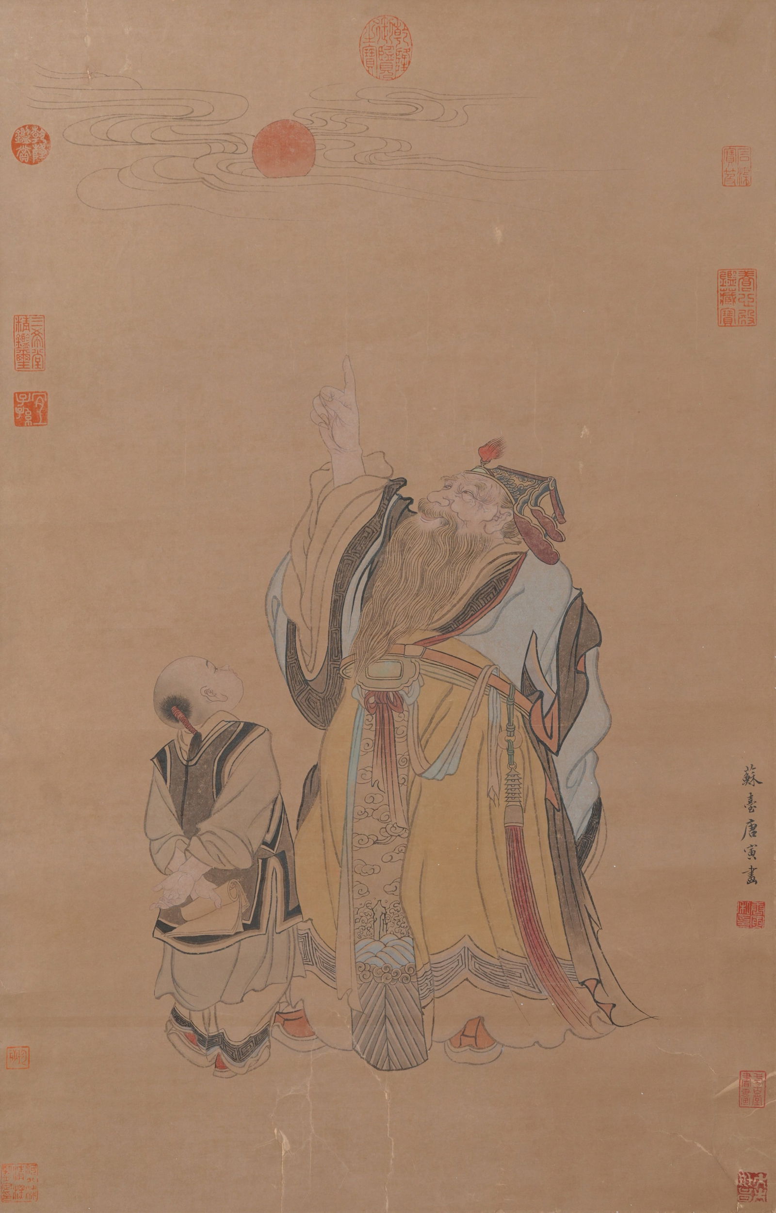 A FIGURE STORY PAINTING ON PAPER BY TANG YIN.唐寅 (1 of 8)