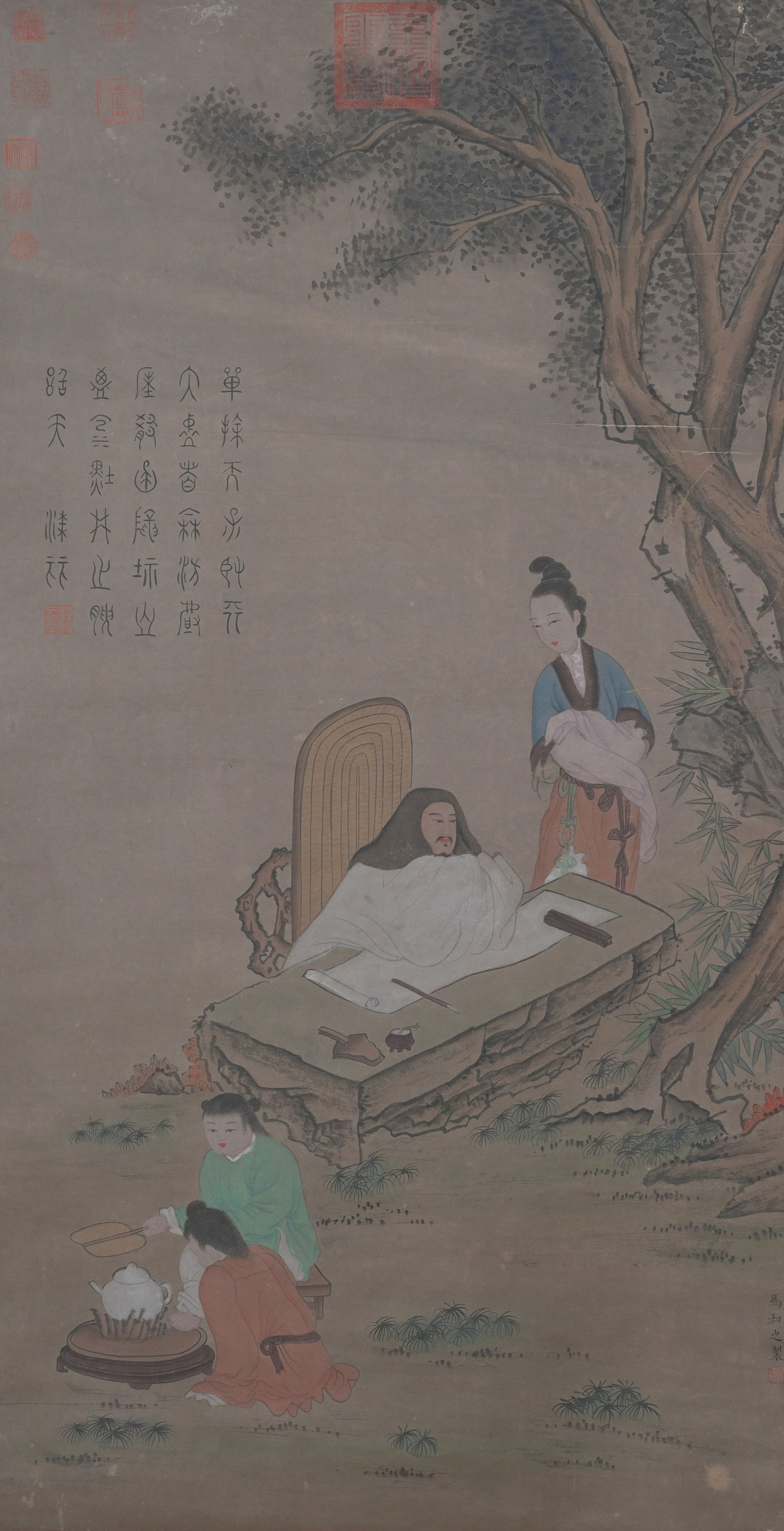 A FIGURE PAINTING ON PAPER BY MA HEZHI.馬和之: Figure Painting on Paper by Ma Hezhi.馬和之