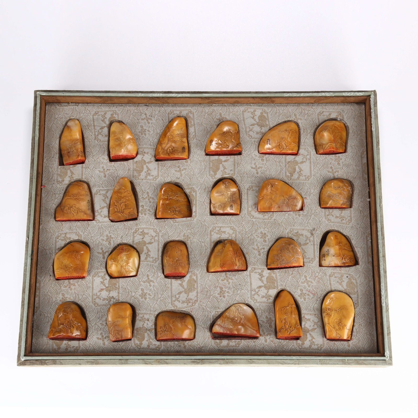 A SET OF SHOUSHAN TIANHUANG STONE THIN-CARVED "TWENTY-FOUR FILIAL EXEMPLARS" SEALS (1 of 7)