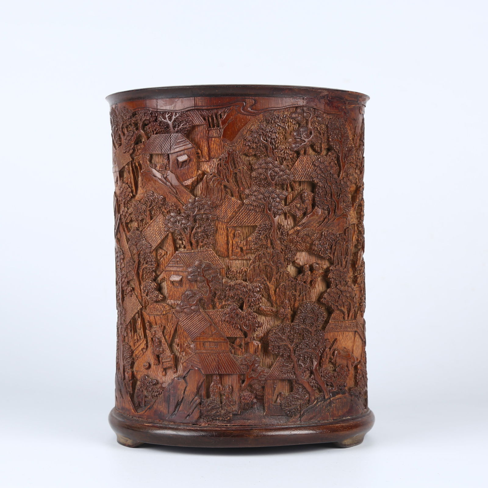 A BAMBOO CARVED FIGURE STORY PATTERN BRUSH POT (1 of 14)