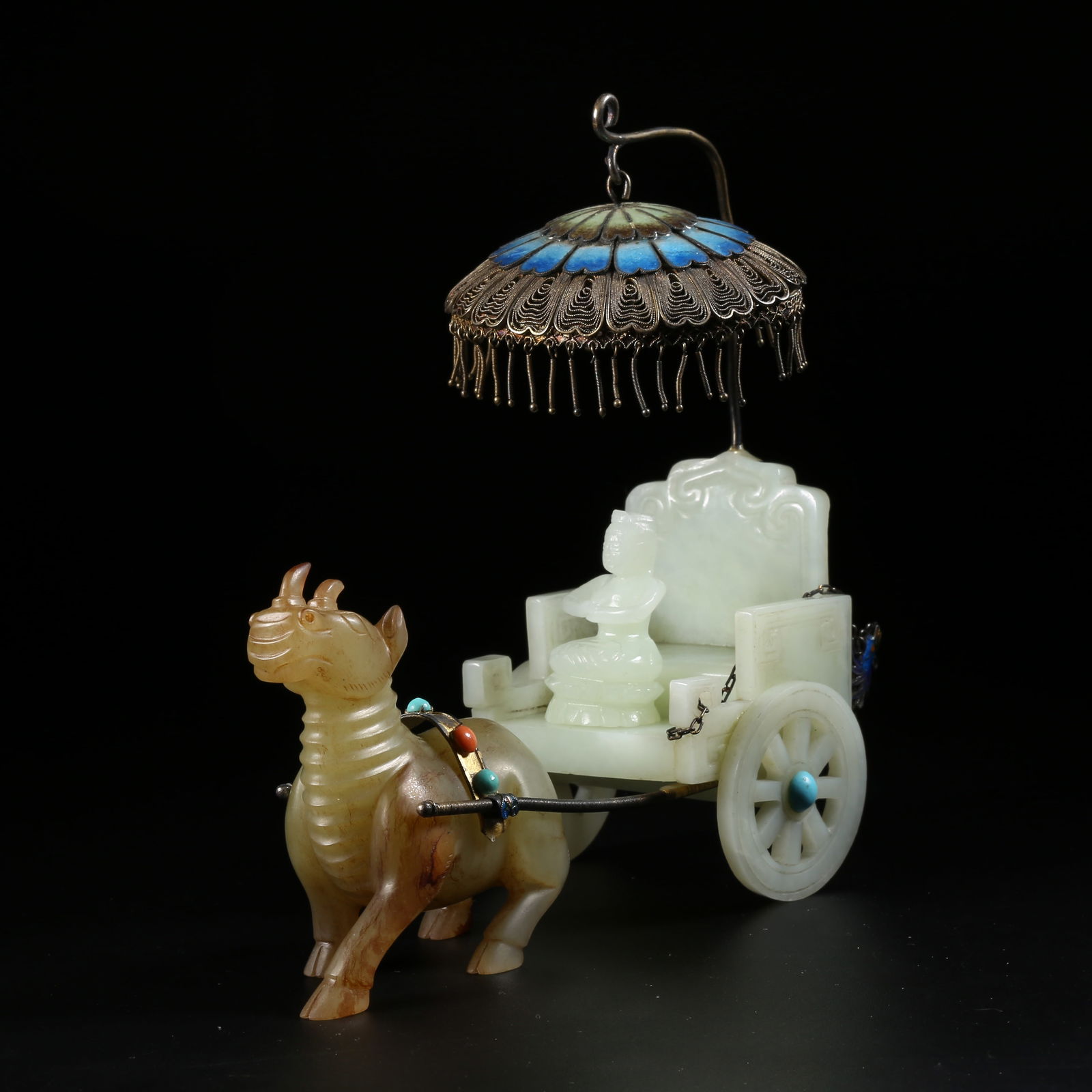 A HETIAN JADE SET OF INLAID HORSES AND CHARIOT (1 of 11)