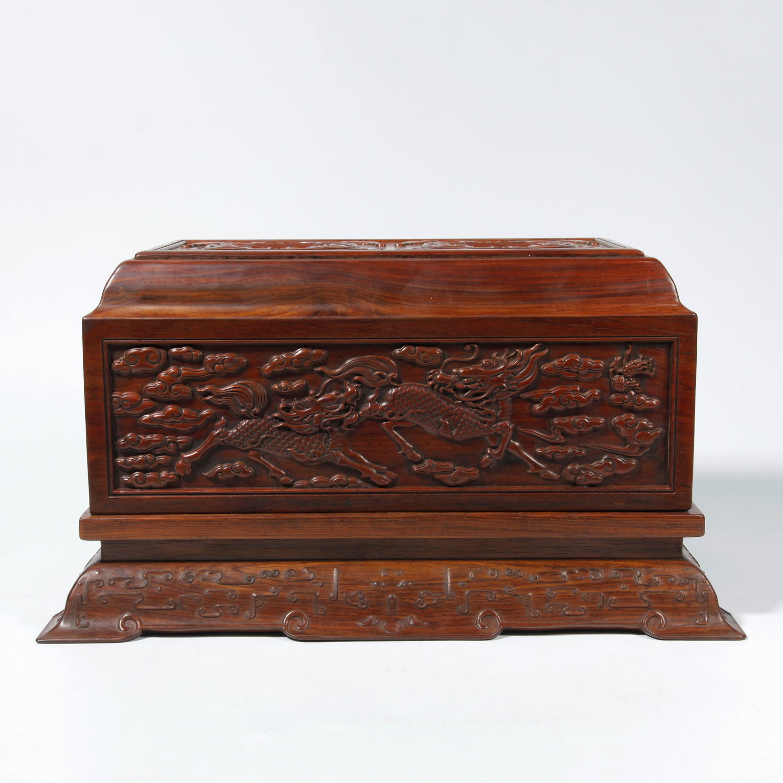 A HUANGHUALI WOOD BOX WITH QILIN CARVING (1 of 10)