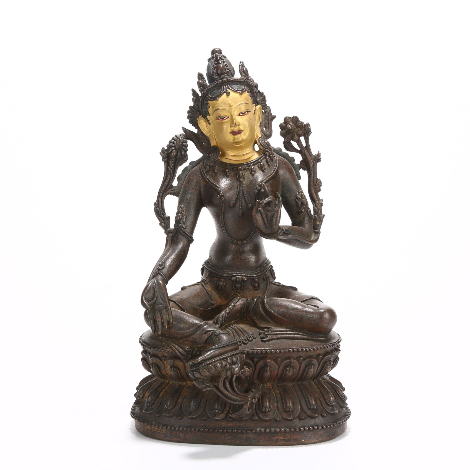 A BRONZE GREEN TARA STATUE (1 of 11)