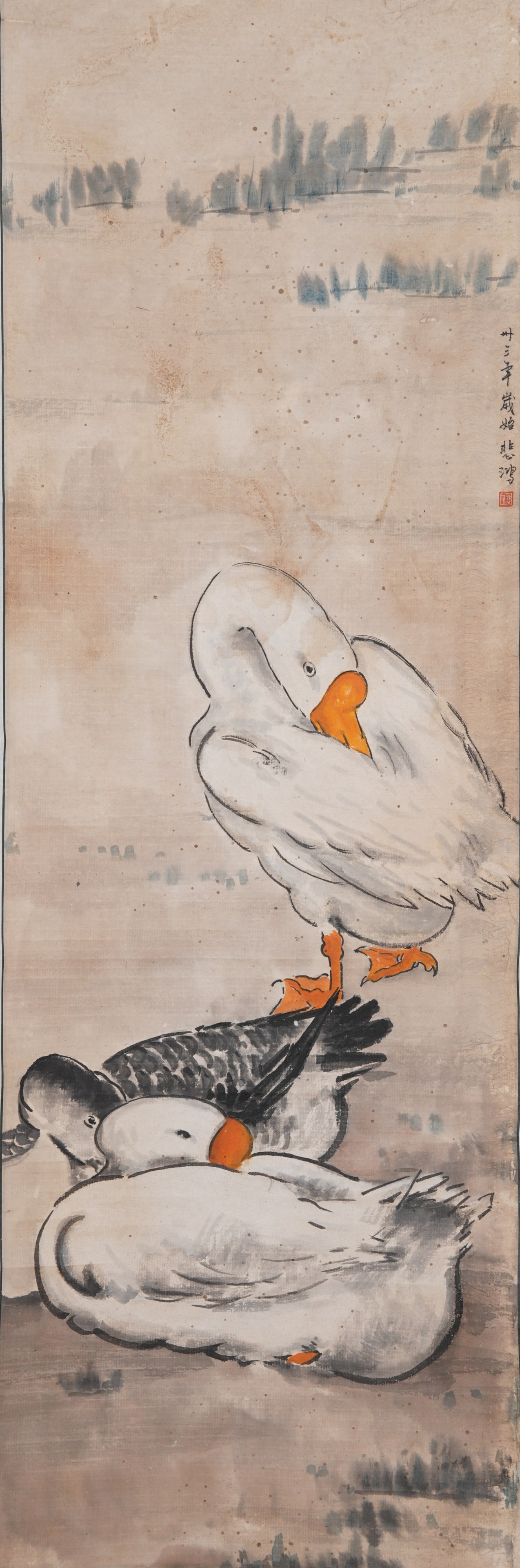 A GOOSE PAINTING ON PAPER BY XU BEIHONG.徐悲鴻 (1 of 7)