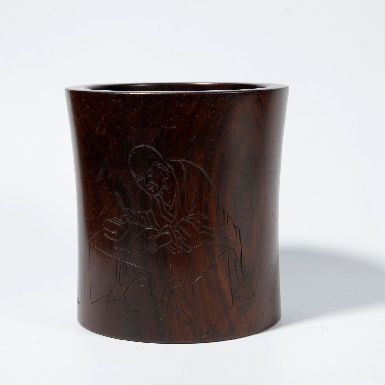 A HUANGHUALI WOOD BRUSH HOLDER CARVED WITH ARHAT PATTERN (1 of 9)