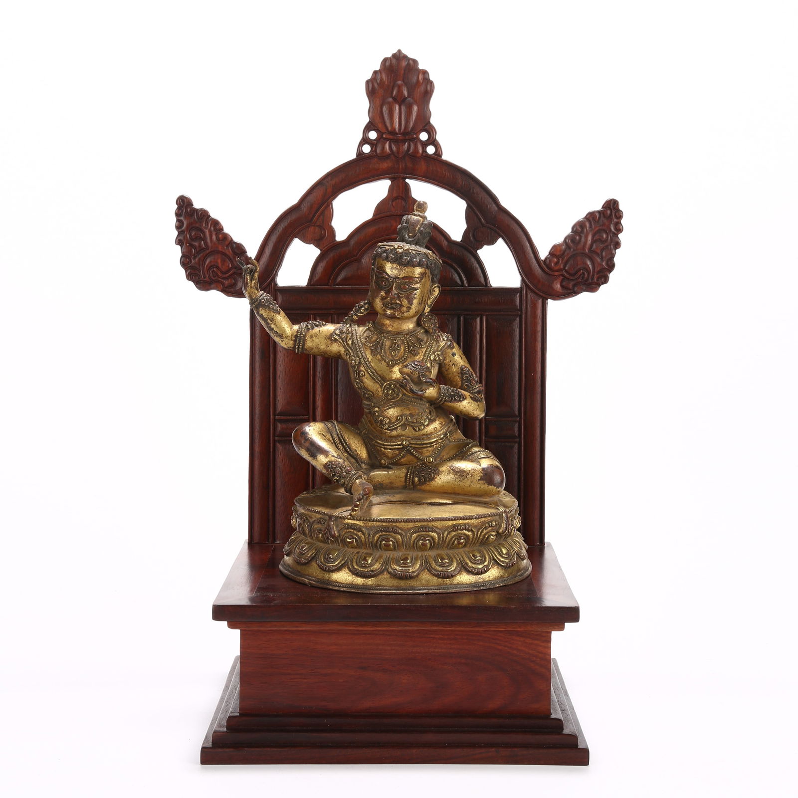 A GILT BRONZE MAHASIDDHA VIRUPA STATUE: Gilt Bronze Mahasiddha Virupa Statue