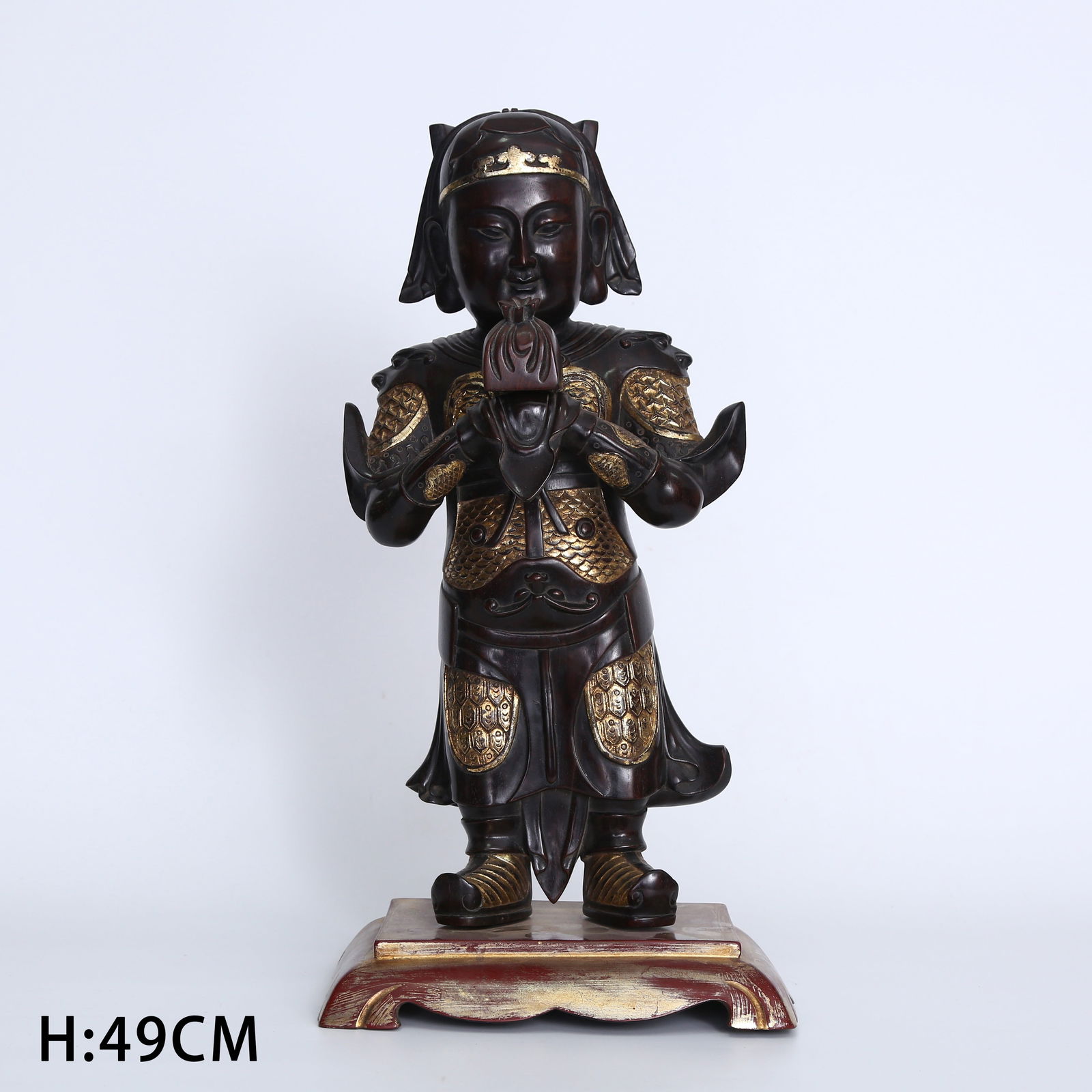 A ZITAN WOOD CARVED GUANSHENG BUDDHA STATUE (1 of 12)