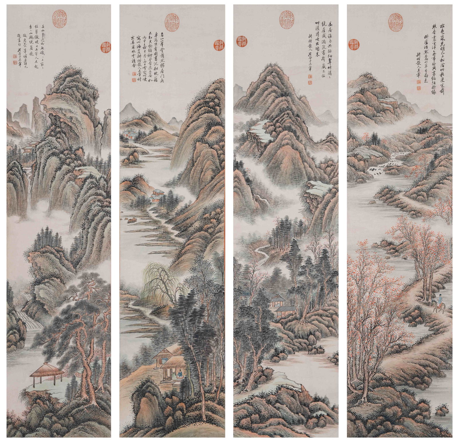 A LANDSCAPE PAINTINGS ON PAPER BY WANG HUI (FOUR PIECES).王翚 (1 of 20)