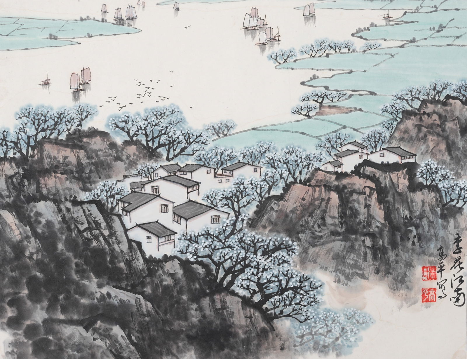 A LANDSCAPE PAINTING ON PAPER BY GAO PING, FRAMED AS A HANGING SCROLL.高平 (1 of 8)