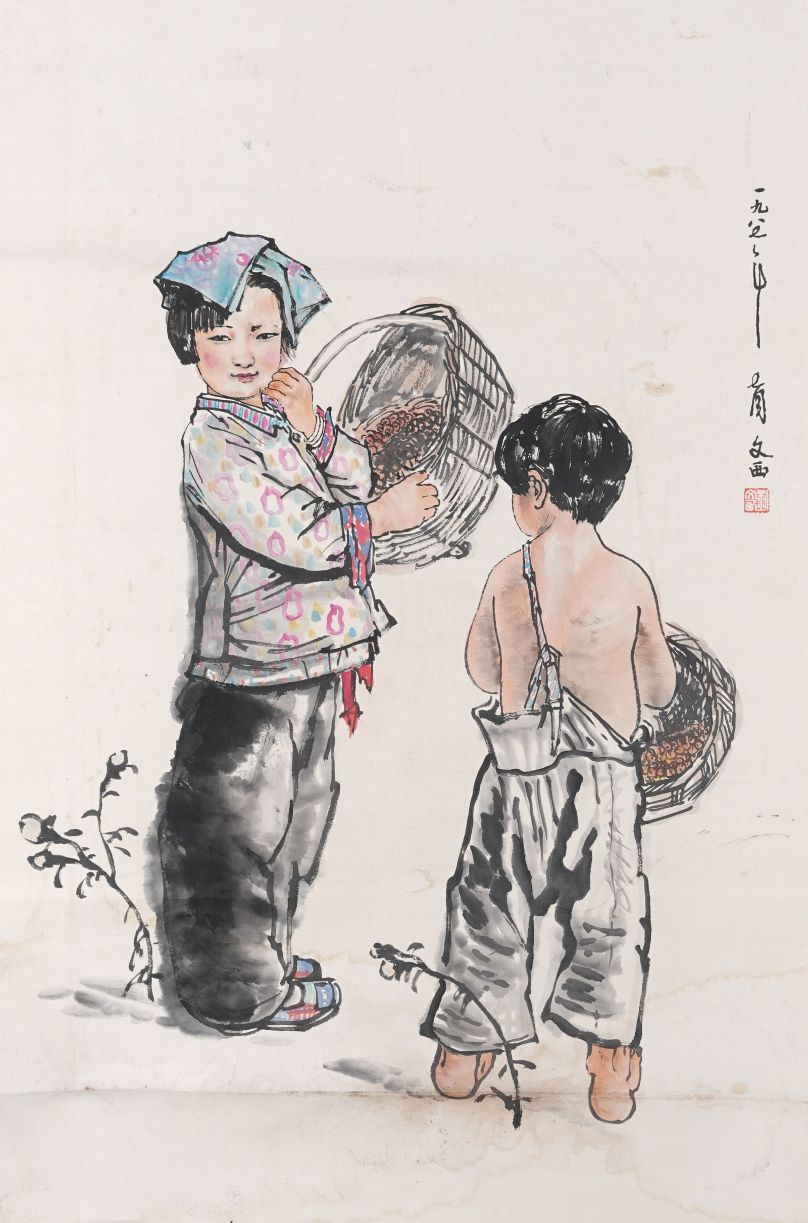 A FIGURE AND NARRATIVE PAINTING ON PAPER BY LIU WENXI.劉文西 (1 of 8)