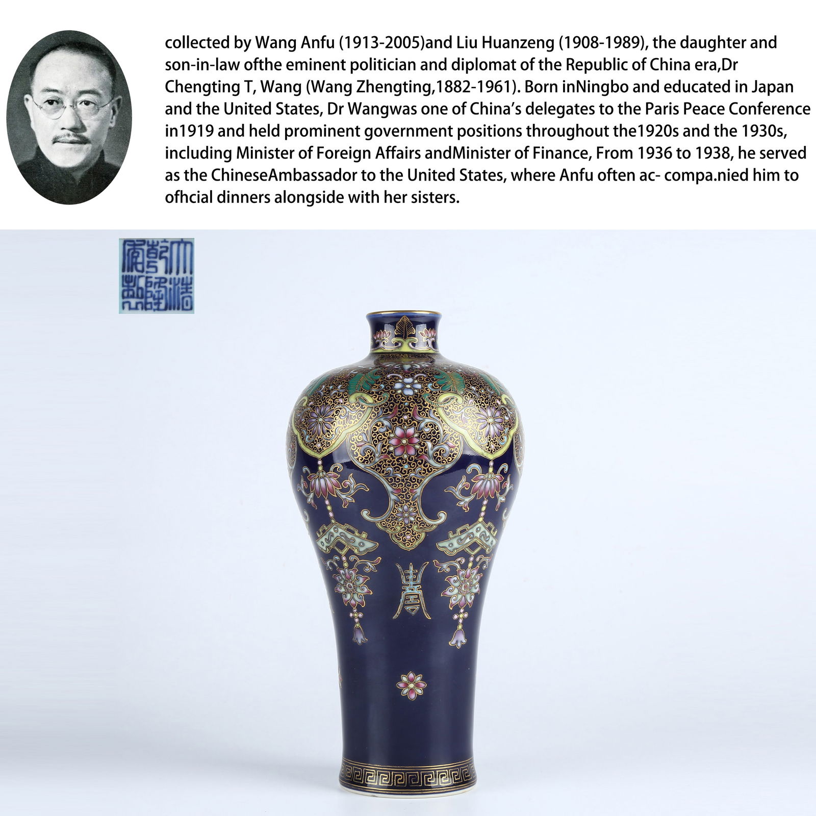 A SACRIFICIAL BLUE GLAZE ENAMEL-PAINTED PLUM VASE (1 of 11)