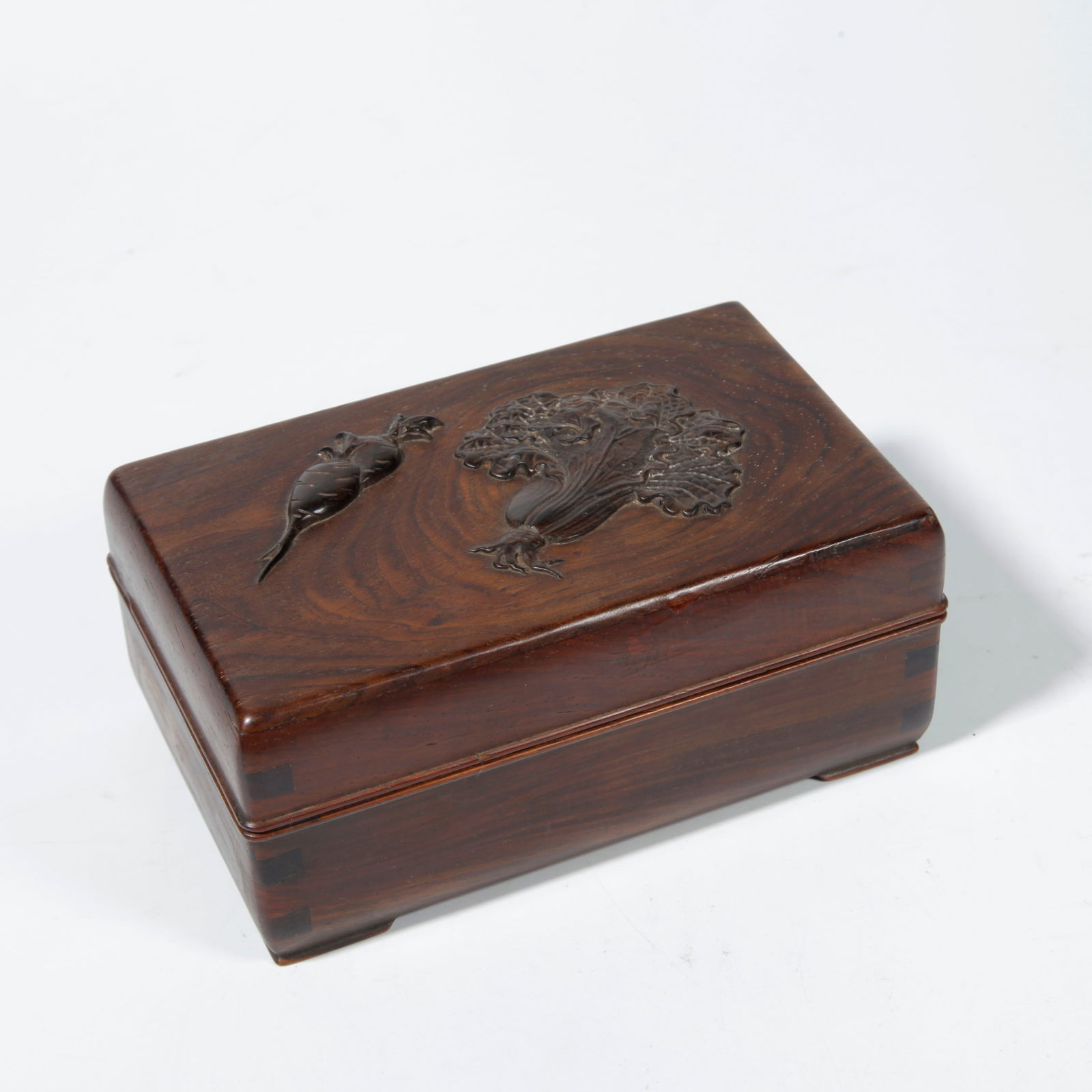 A HUANGHUALI WOOD BOX CARVED WITH MELON AND FRUIT MOTIFS (1 of 9)