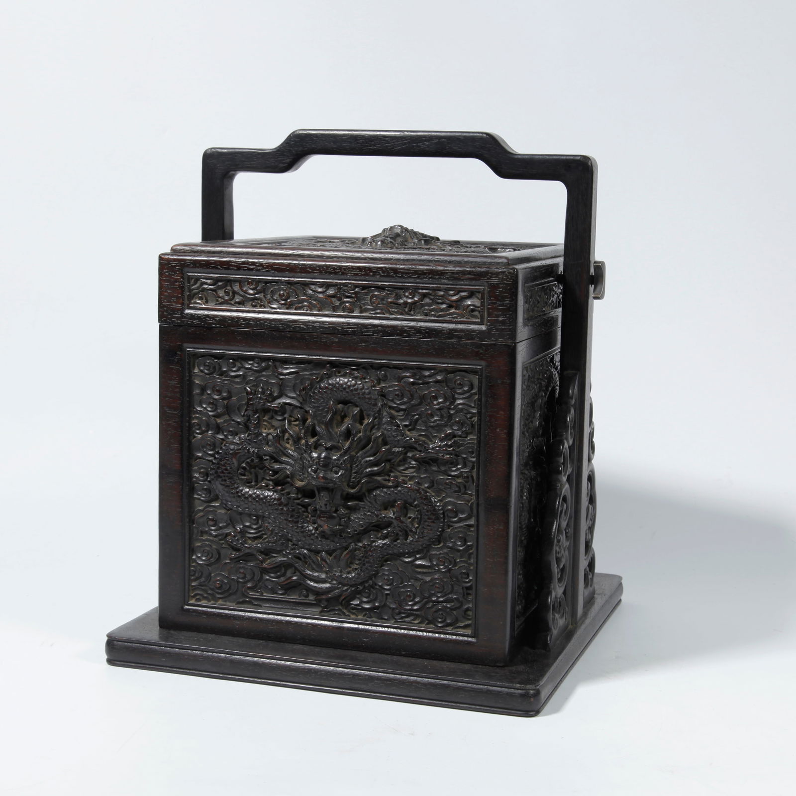 A ZITAN WOOD CARRYING BOX WITH CLOUD AND DRAGON CARVING (1 of 11)