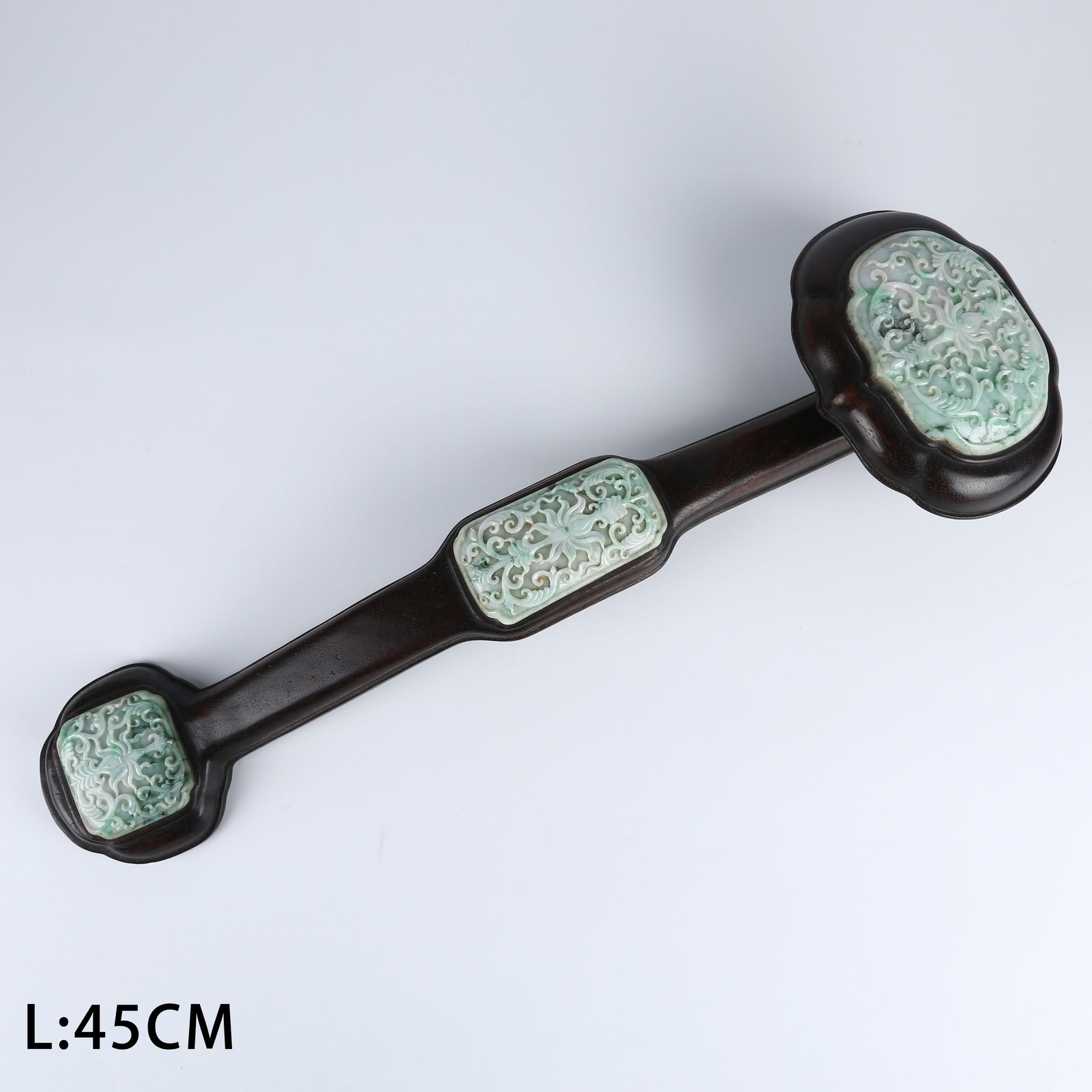 A ZITAN WOOD INLAID JADEITE FLORAL PATTERN RUYI (1 of 12)