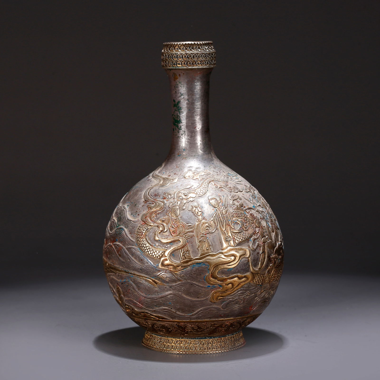 A GILT SILVER CELESTIAL GLOBE VASE WITH LADY PAINTING (1 of 10)