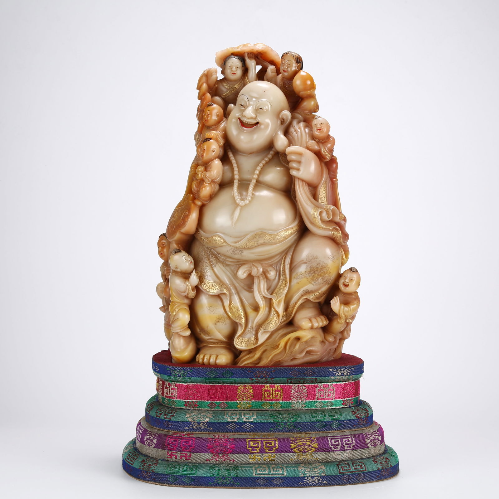 A SHOUSHAN STONE COLORED MAITREYA BUDDHA: Shoushan Stone Colored Maitreya Buddha