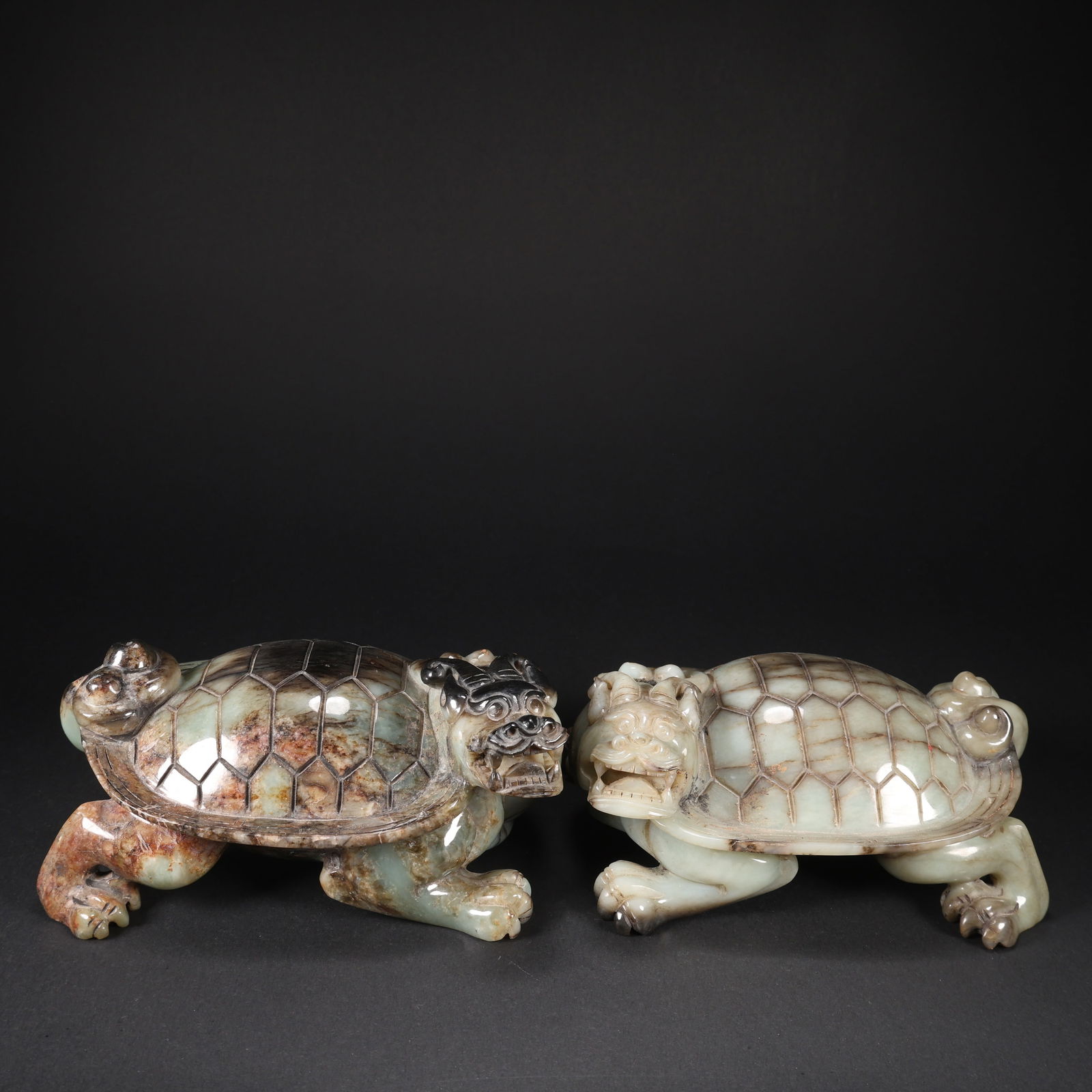 A PAIR OF HETIAN JADE DRAGON-TURTLES (1 of 9)