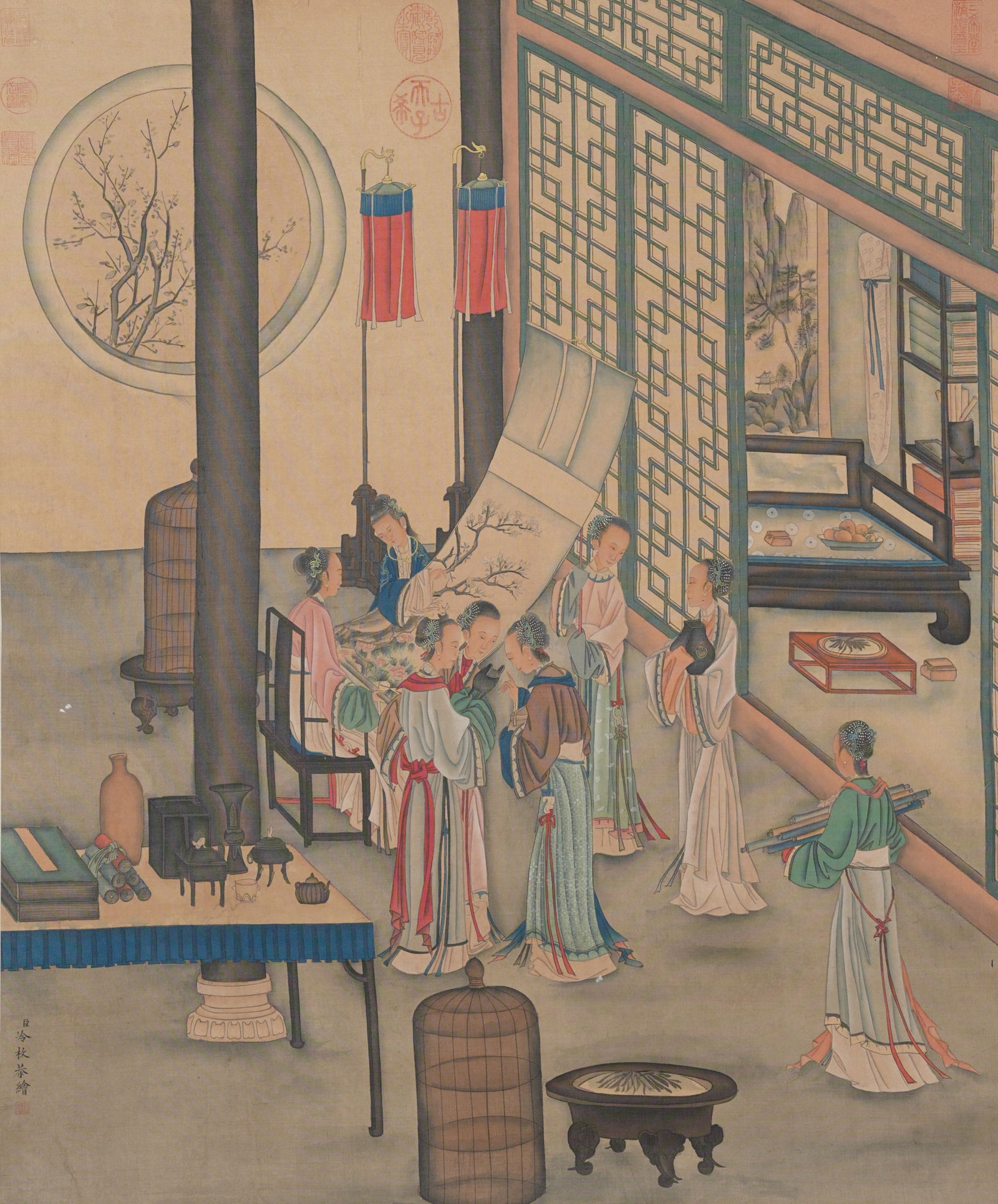 A PAINTING OF COURT LADIES ON SILK BY LENG MEI.冷枚 (1 of 11)