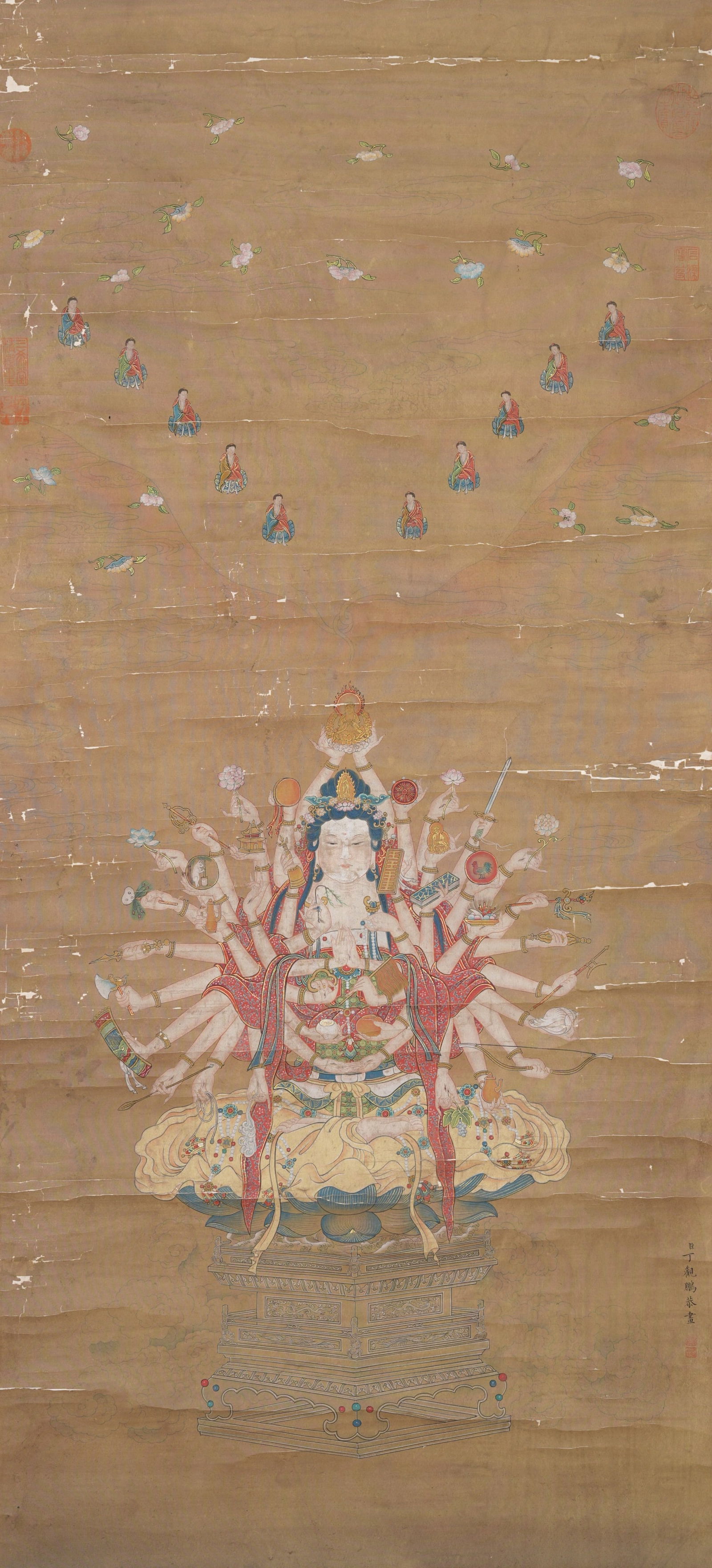 A BUDDHIST FIGURE PAINTING ON SILK BY DING GUANPENG.丁觀鵬 (1 of 8)