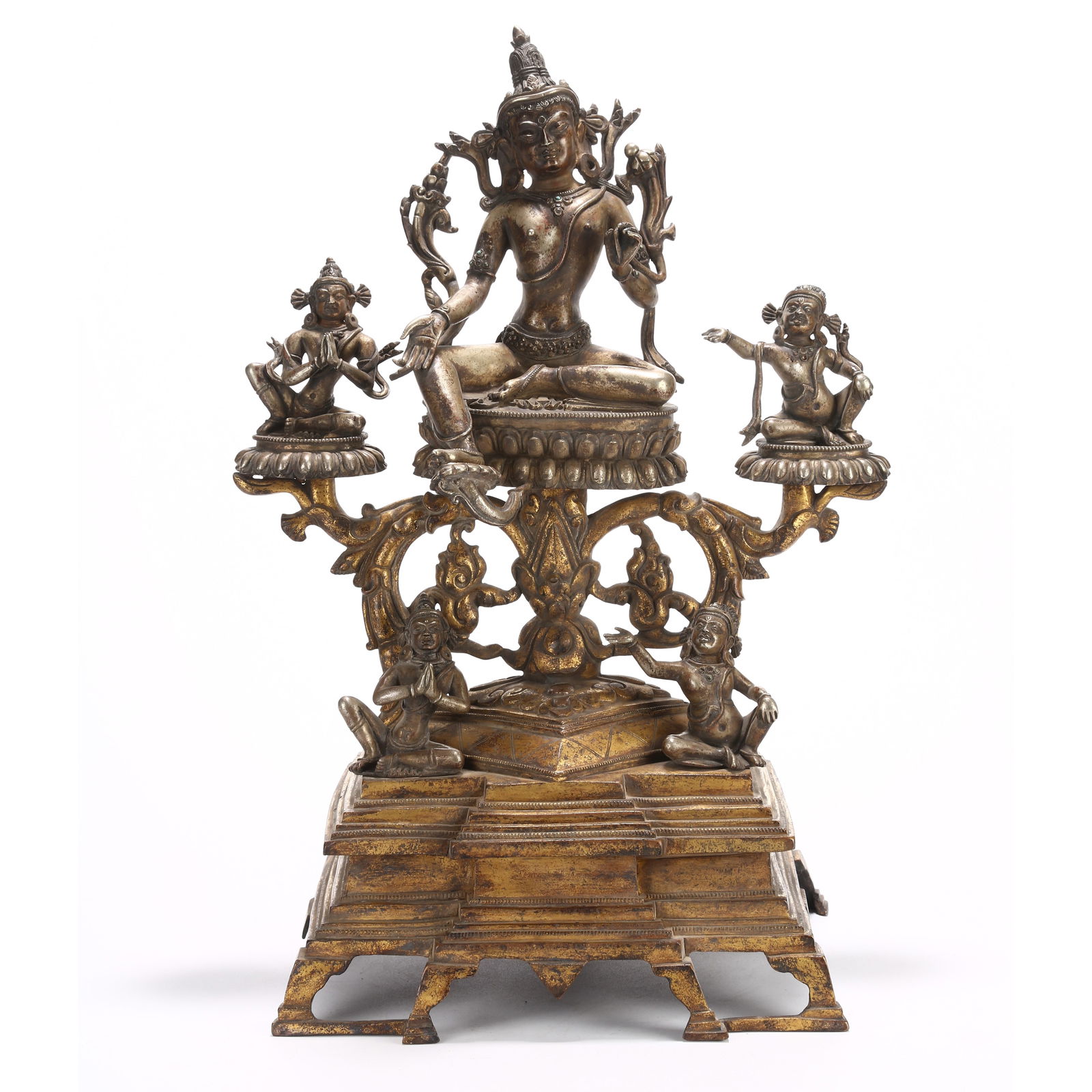 A TIBETAN SILVER GREEN TARA STATUE: Tibetan Silver Green Tara Statue