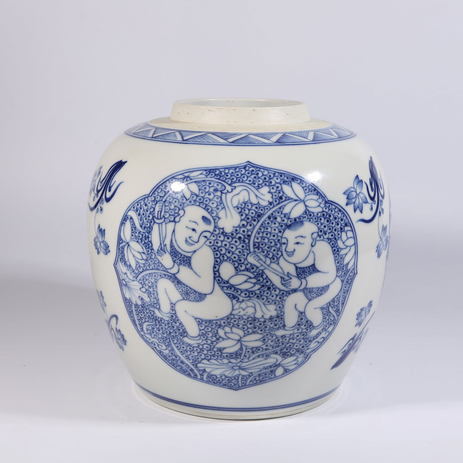 A BLUE-AND-WHITE JAR WITH CHILDREN AT PLAY PATTERN: Blue-and-White Jar with Children at Play Pattern